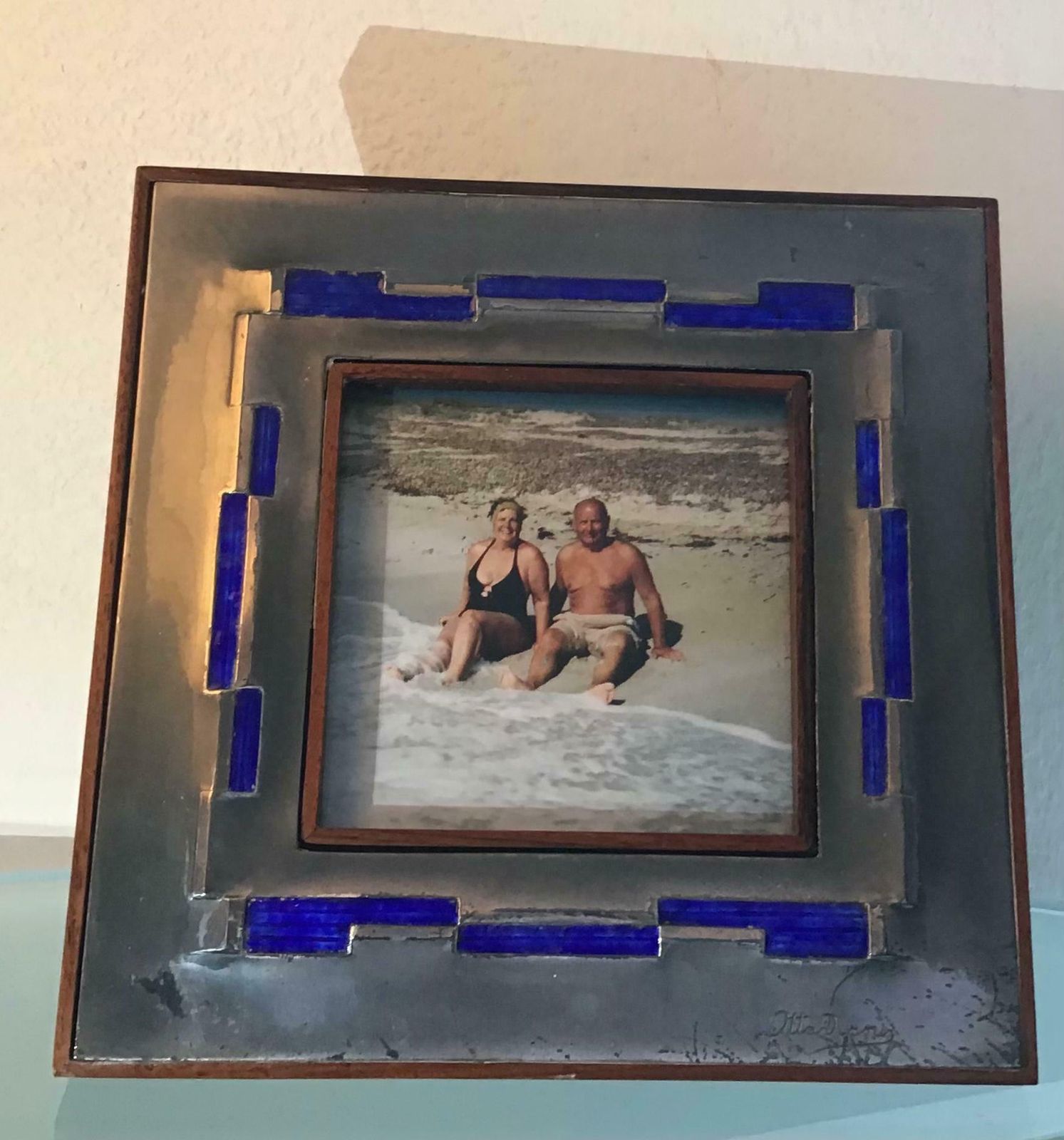 Ottaviani Pucture Frame 925 Silver Enamelled Copper Wood 1960 Italy photo furniture