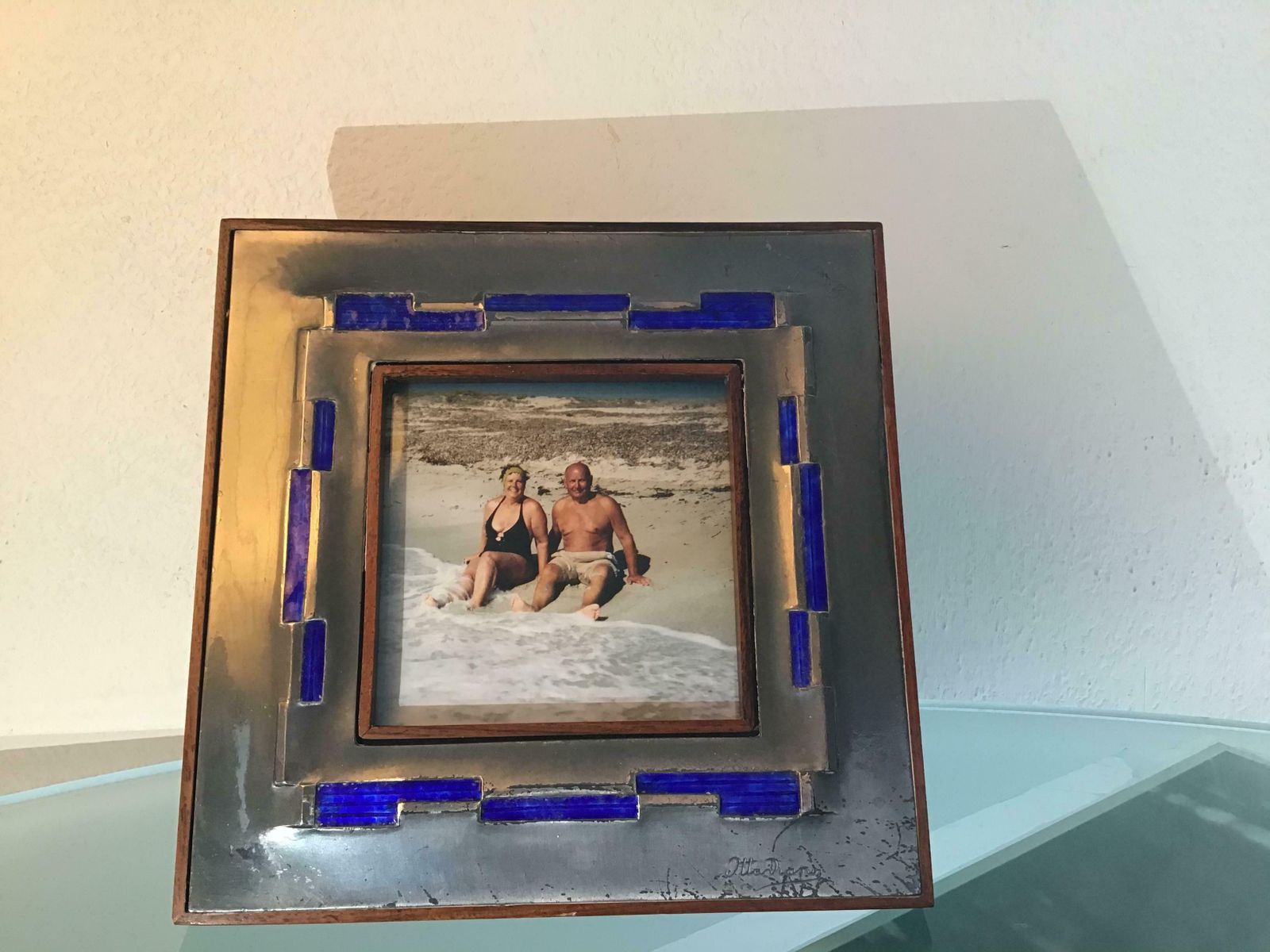 Home Decor Ottaviani Pucture Frame 925 Silver Enamelled Copper Wood 1960 Italy photo