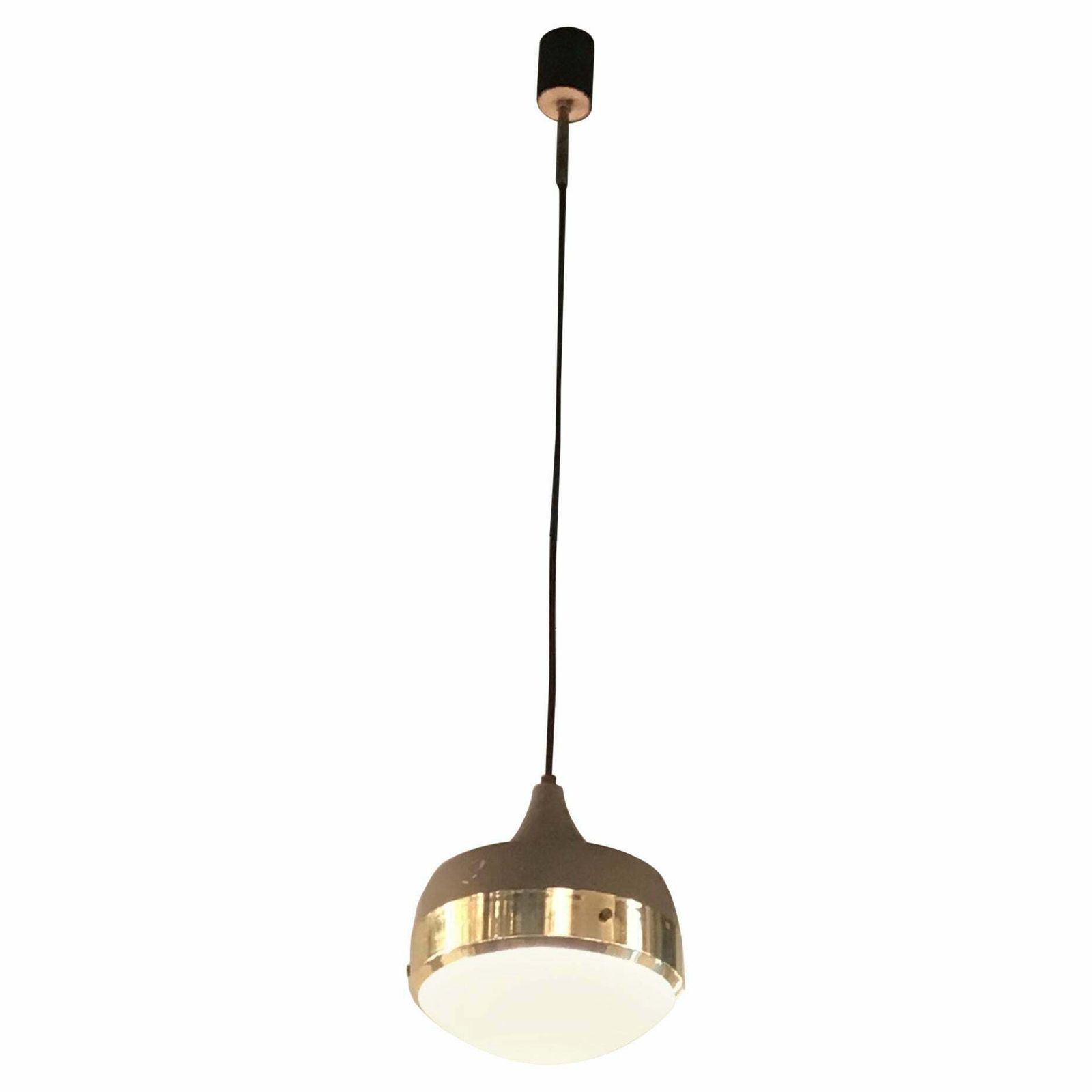 Stilnovo Chandelier Brass Glass Metal, 1960, Italy