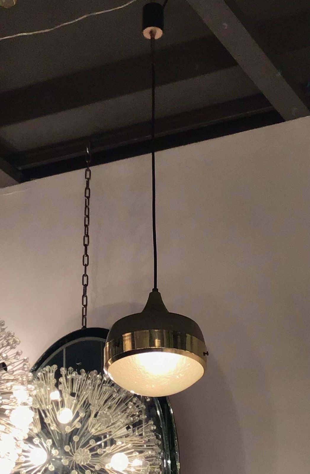 Stilnovo Chandelier Brass Glass Metal, 1960, Italy photo for sale