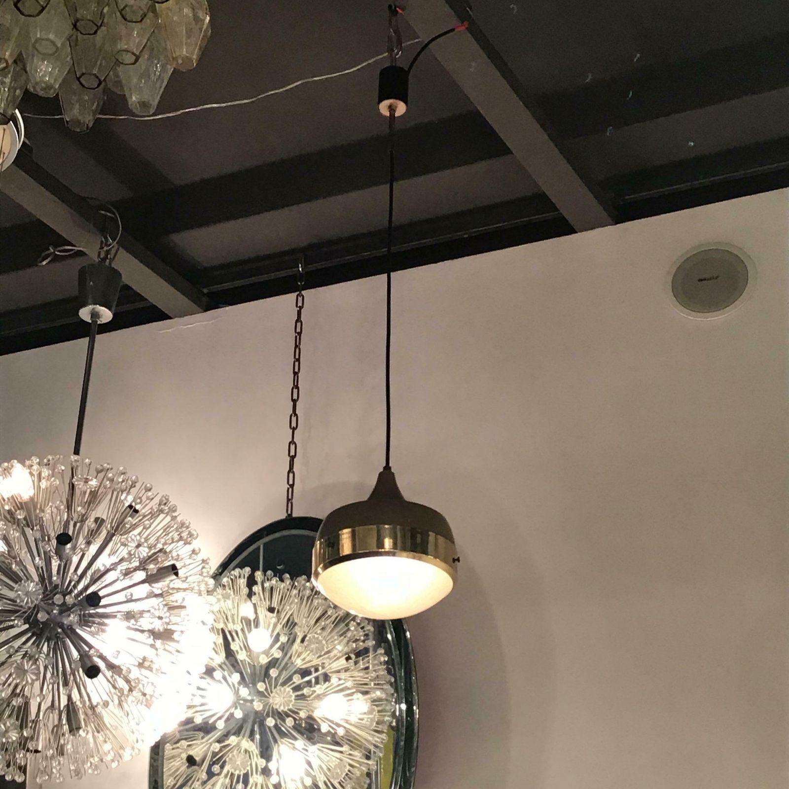 Stilnovo Chandelier Brass Glass Metal, 1960, Italy photo Lighting