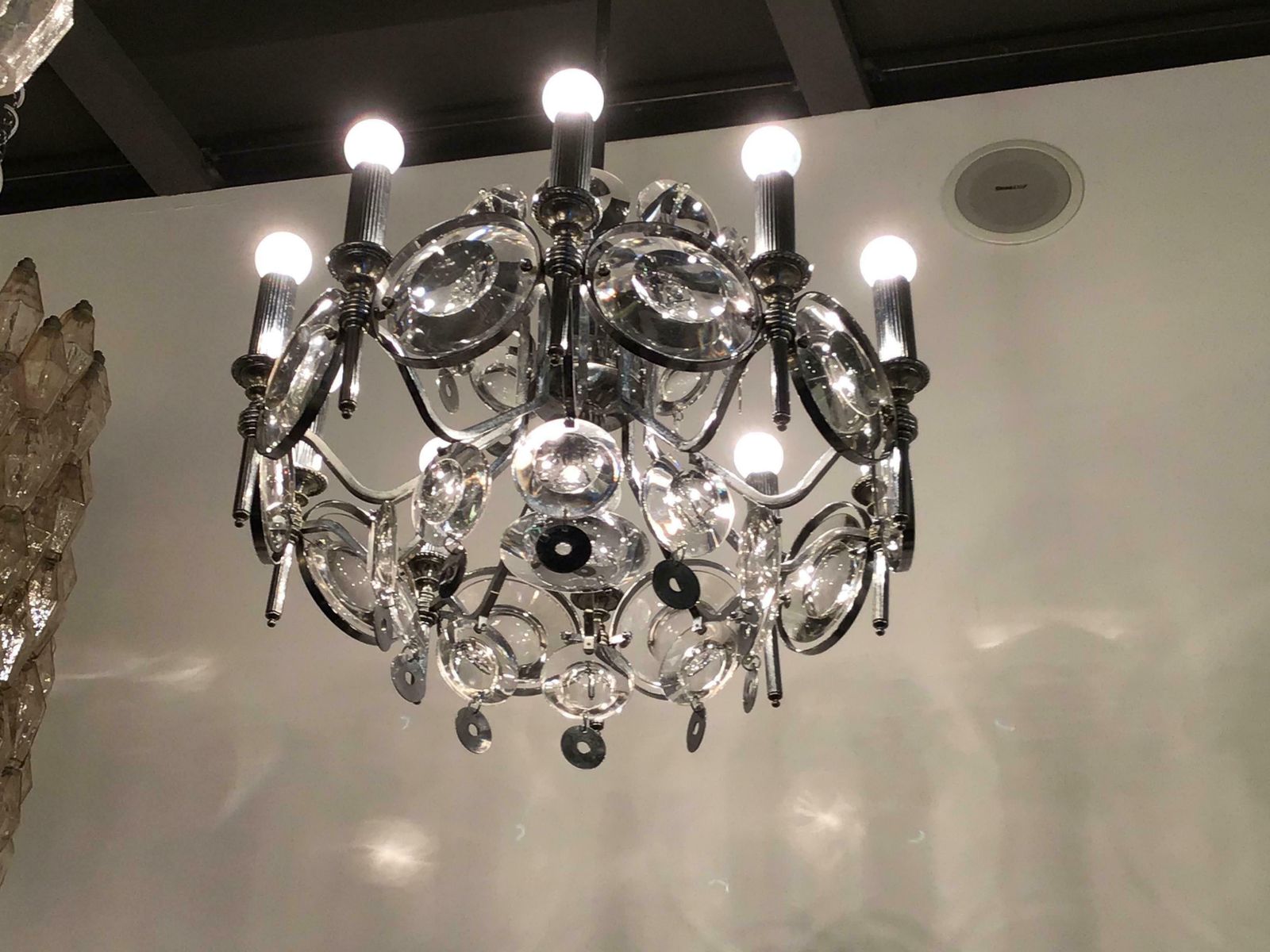 Oscar Torlasco Couple Chandelier Glass Metal Chrome 1960 Italy photo vintage