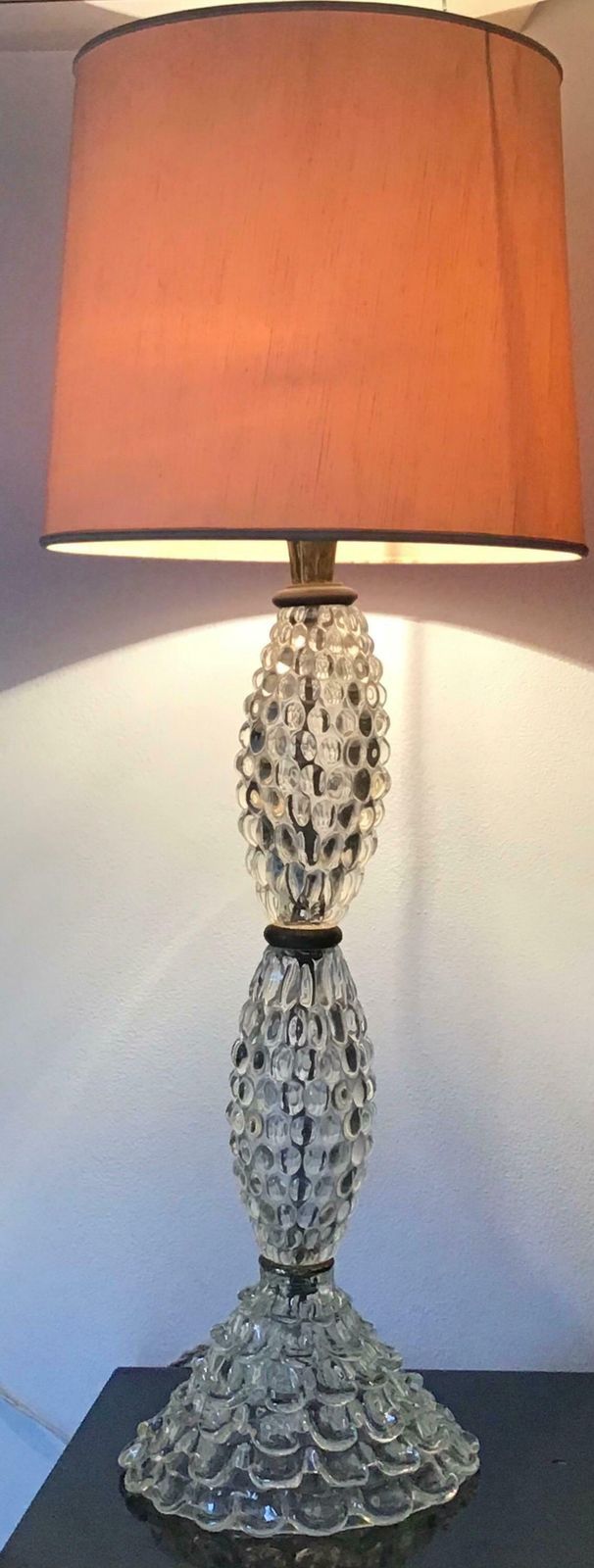 Barovier & Toso Table Lamp Murano Glass Brass Fabric Lampshade, 1940, Italy photo for sale
