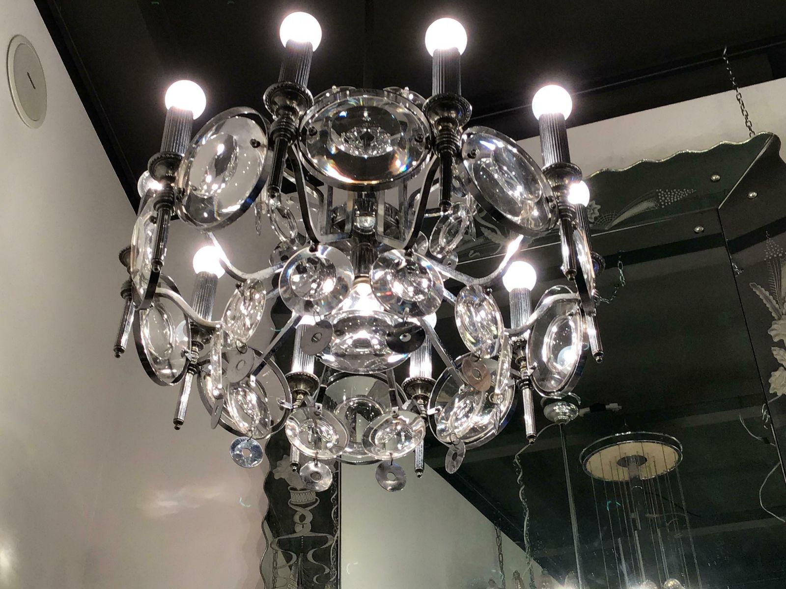 Oscar Torlasco Chandelier Glass Metal Crome 1960 Italy photo 3165.0