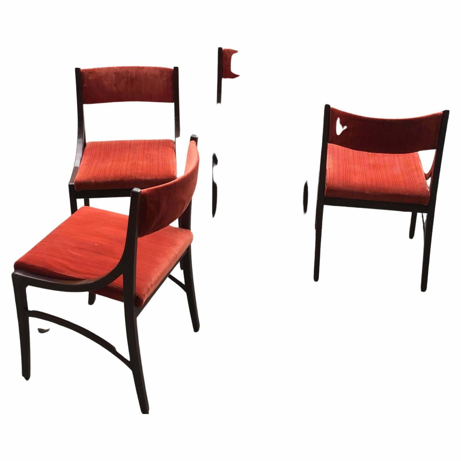 Ico Parisi “Cassina” Chairs Wood Velvet Padded Seat And Back, 1960, Italy