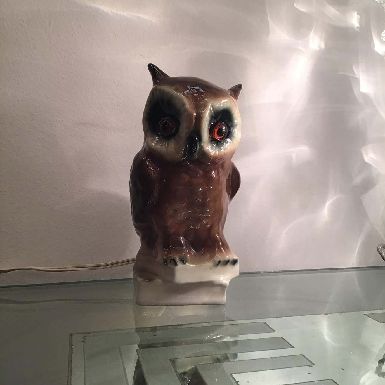 photo vintage Veilleuse “Capodimonte “ Owl 1950 Italy