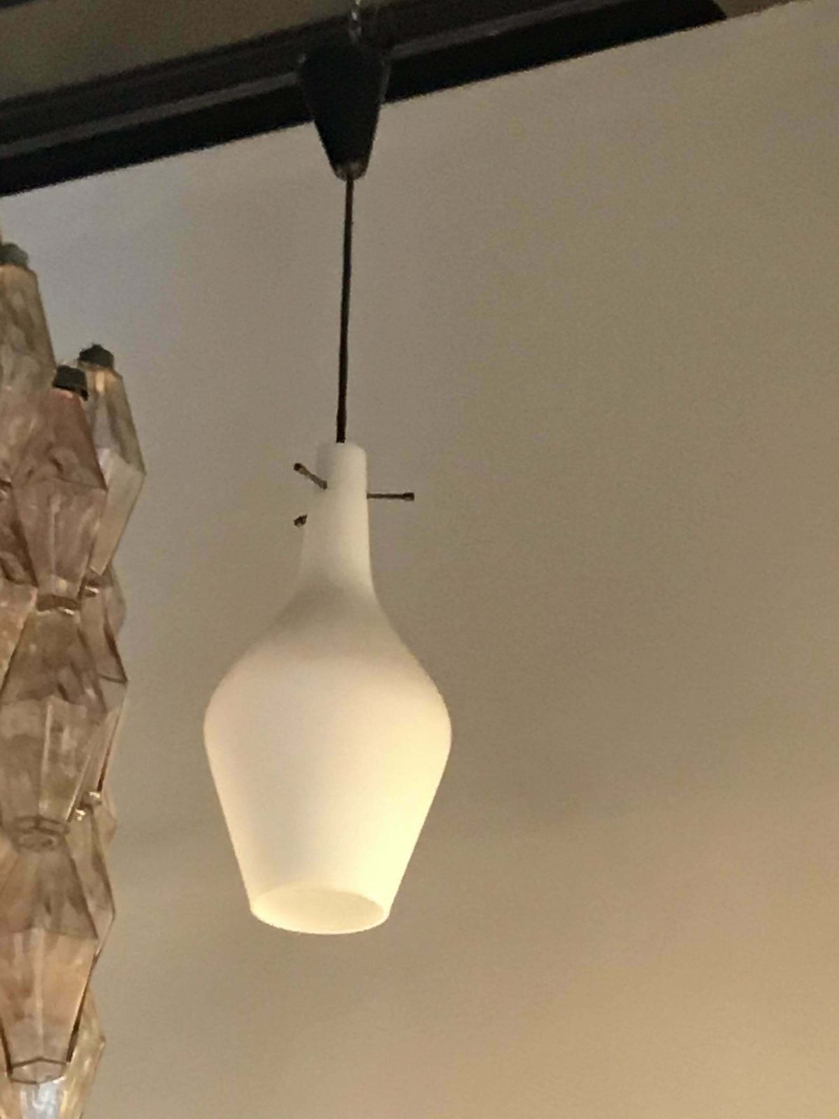 photo buy Stilnovo Chandelier Opaline Glass Brass Plex. 1950 Italy