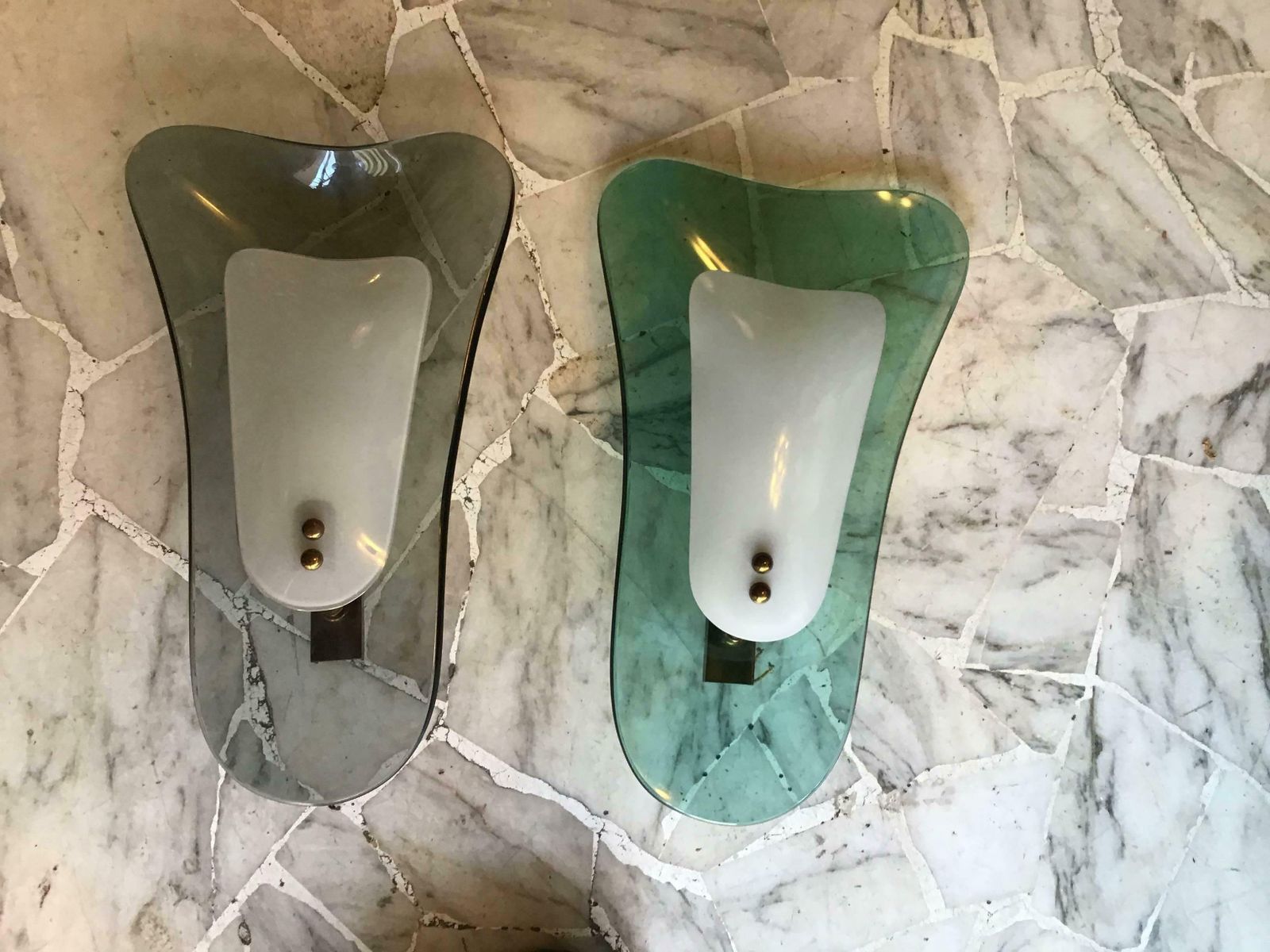 Pair Of Fontana Arte Emerald Green And Greynglass Italian Sconces, 1960 photo furniture