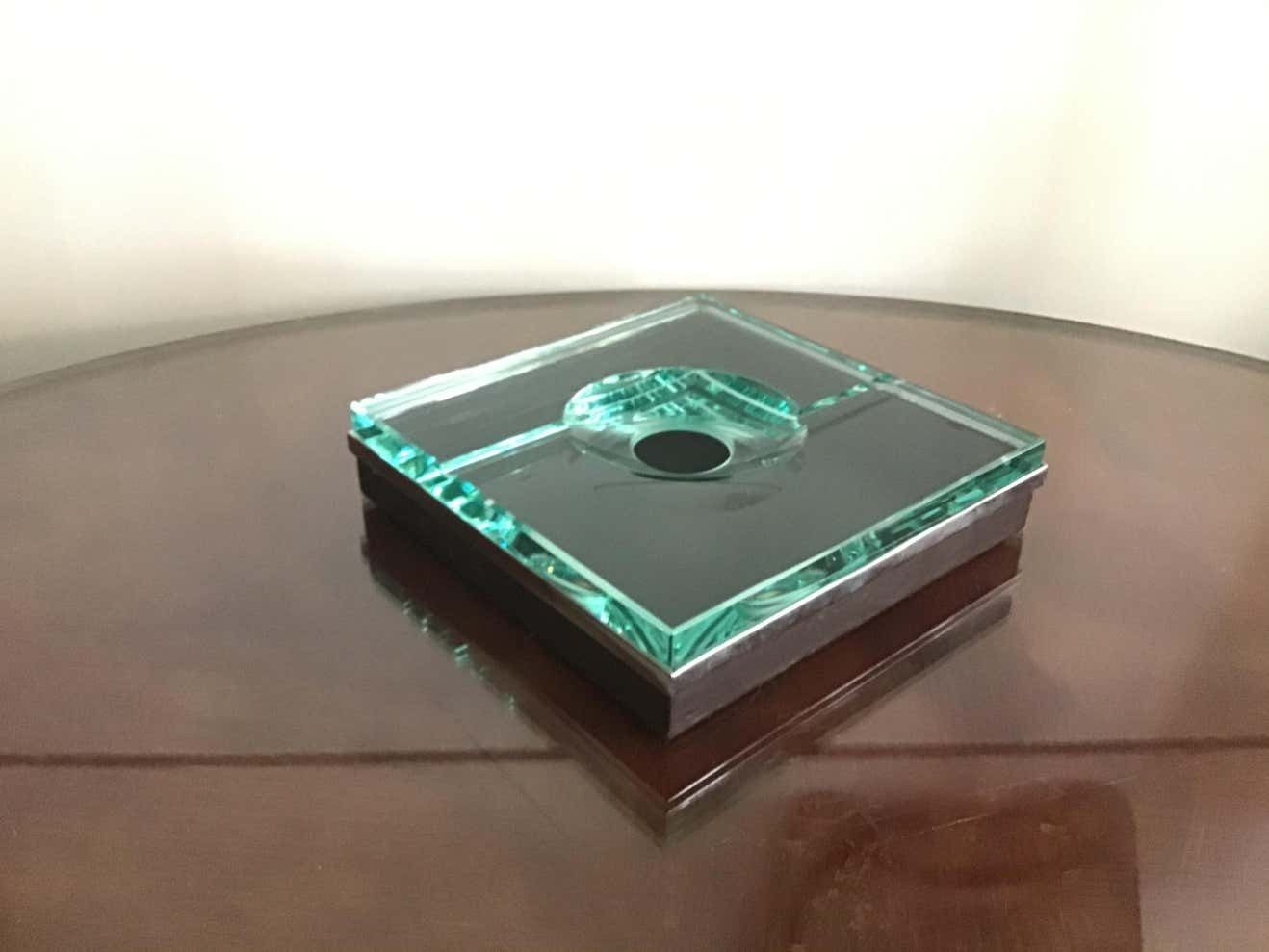 Fontana Arte Ashtray Glass Metal Crome, 1960, Italy