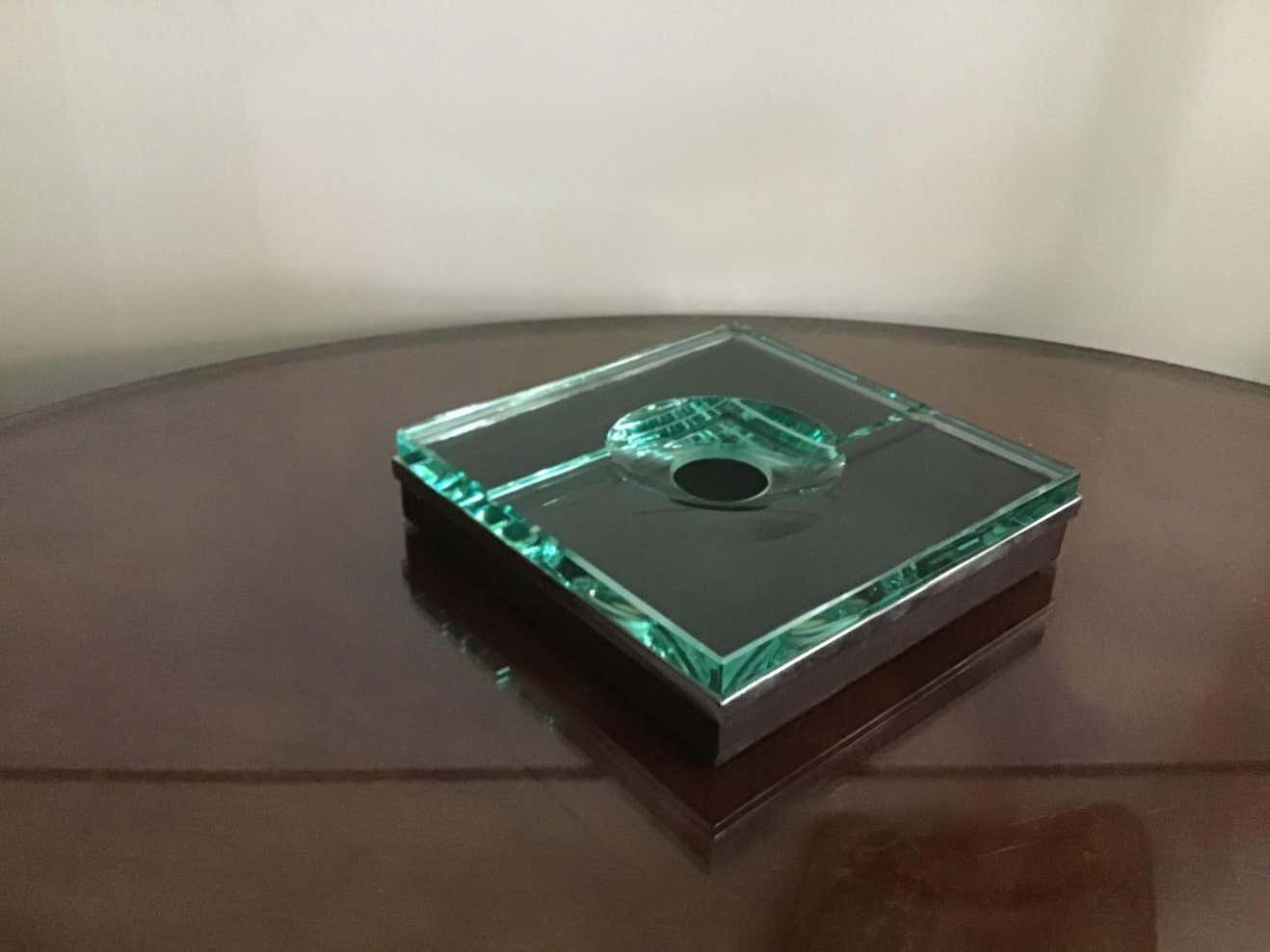Fontana Arte Ashtray Glass Metal Crome, 1960, Italy photo furniture