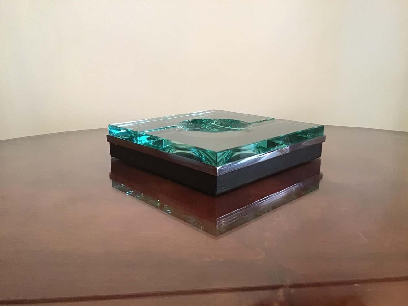 Fontana Arte Ashtray Glass Metal Crome, 1960, Italy photo Home Decor