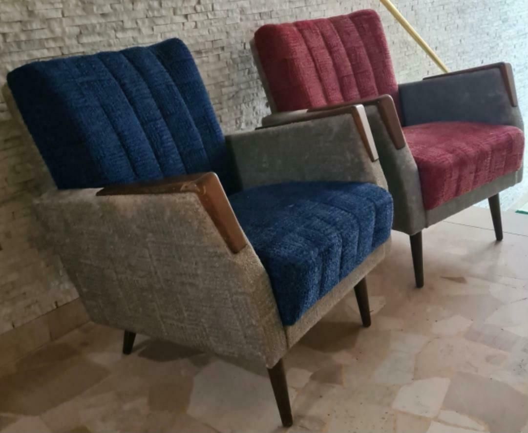 Gio Ponti “Stile” Armchairs Couples Wood Stuffing Cloth, 1950, Italy photo vintage