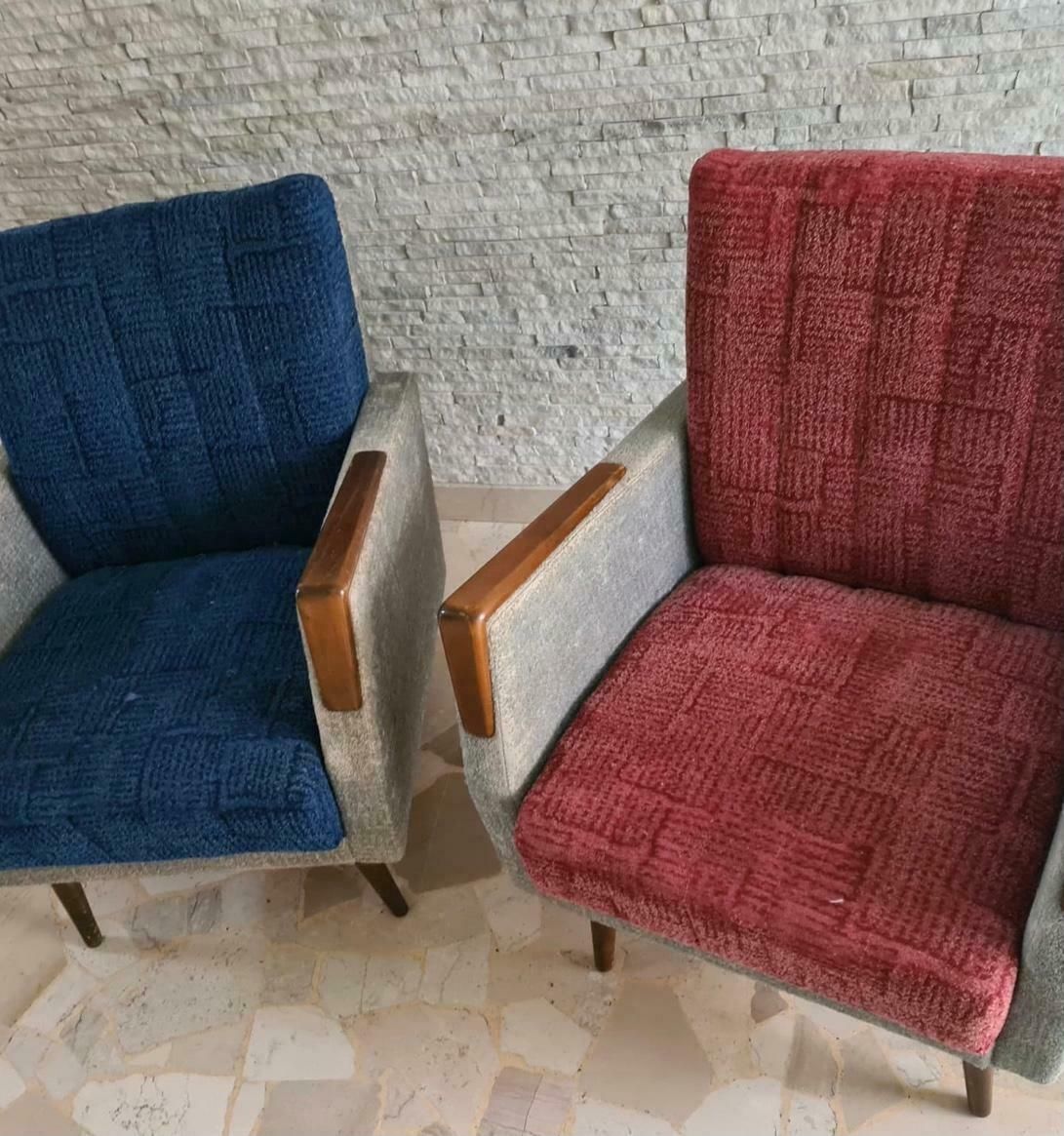 photo vintage Gio Ponti “Stile” Armchairs Couples Wood Stuffing Cloth, 1950, Italy