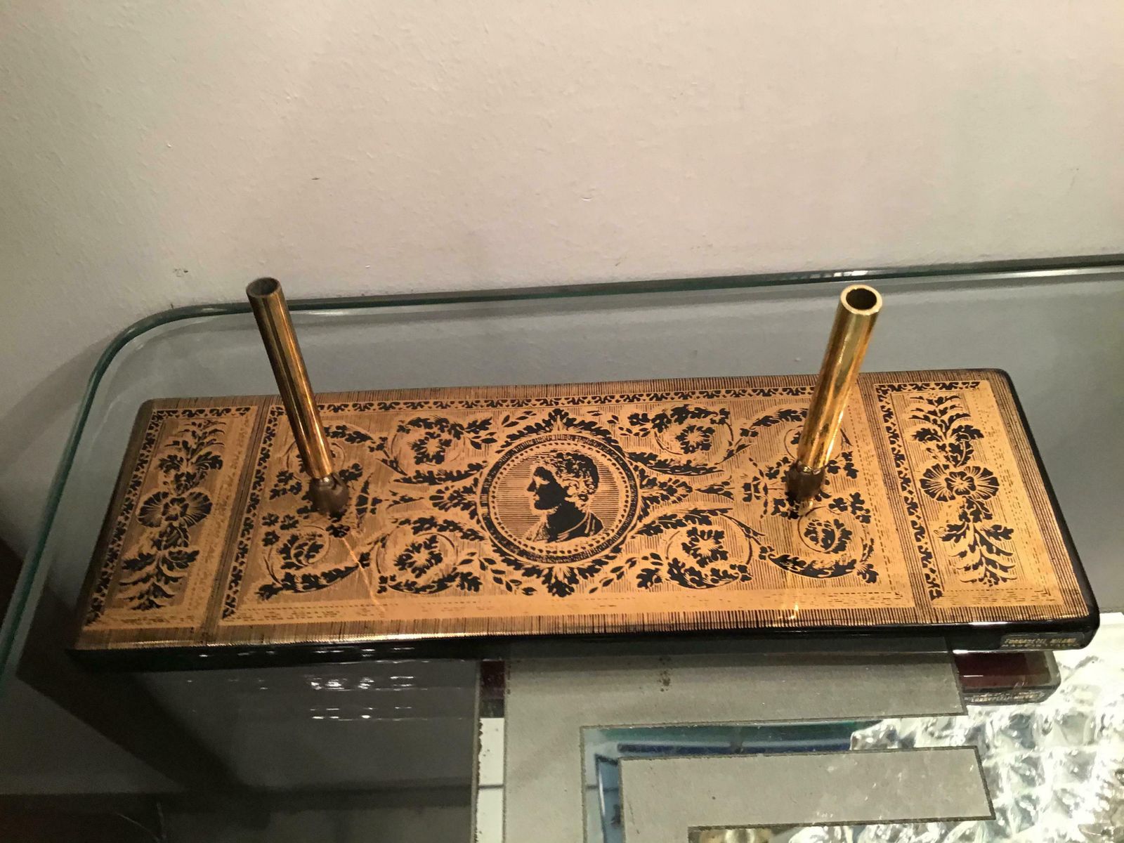 1356.0 Fornasetti Pen Holder Ceramic Brass Gold, 1950, Italy photo