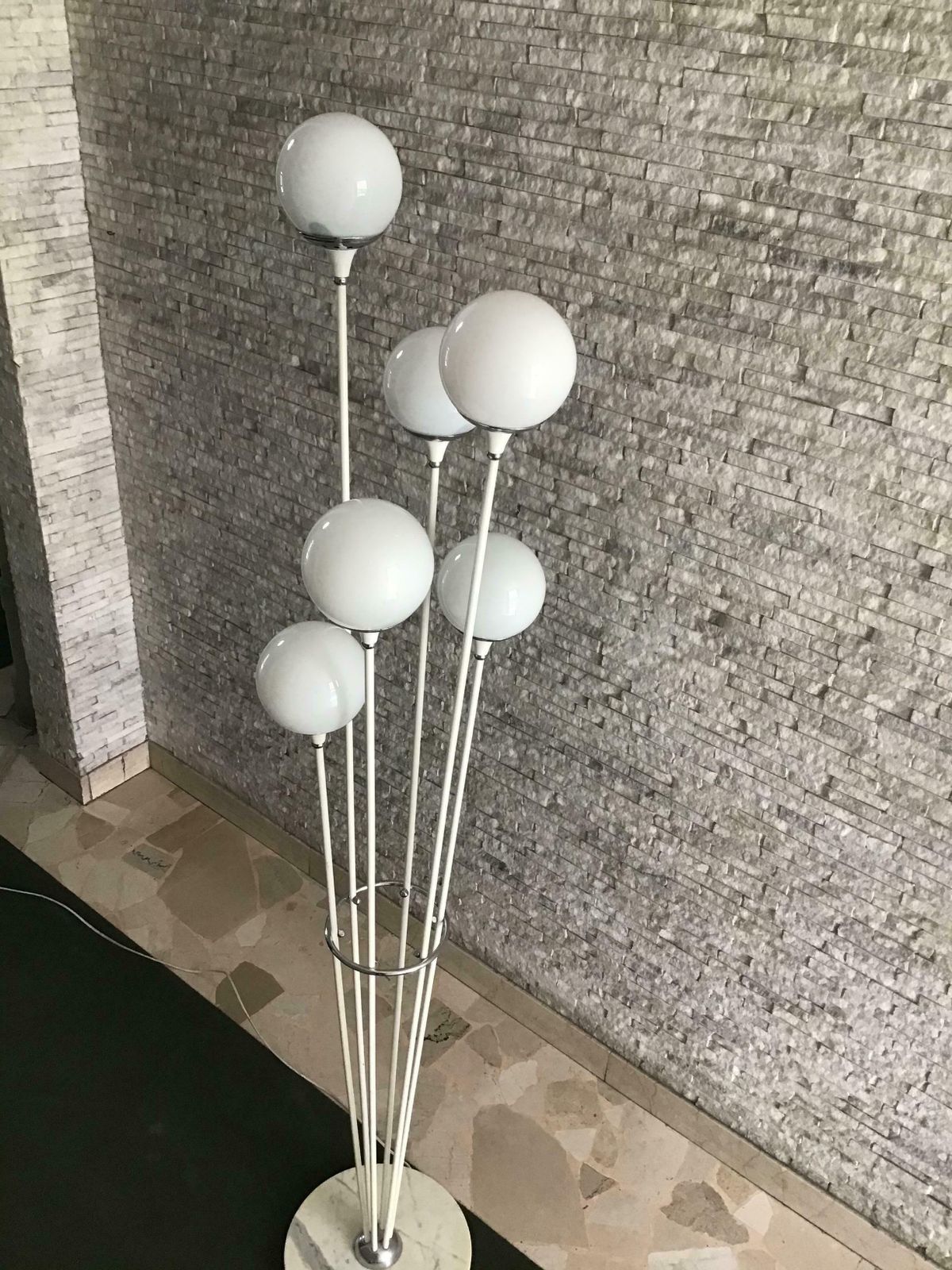 photo for sale Stilnovo Style Floor Lamp Glass Marble Metal, 6 Lights, 1950, Italy “Alberello”