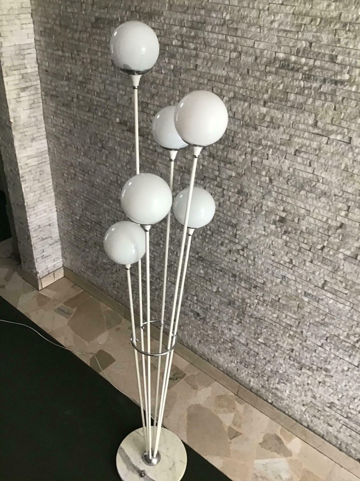 Lighting Stilnovo Style Floor Lamp Glass Marble Metal, 6 Lights, 1950, Italy “Alberello” photo
