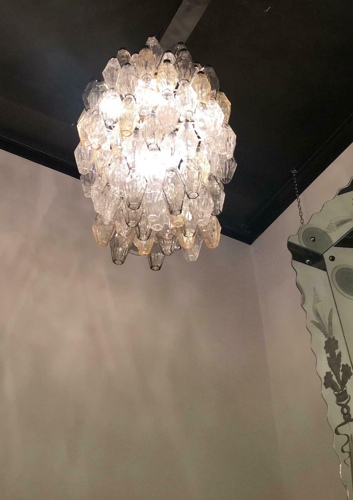 Venini “Carlo Scarpa “ Poliedri. Chandelier Brass Murano Glass Iron 1955 Italy photo furniture