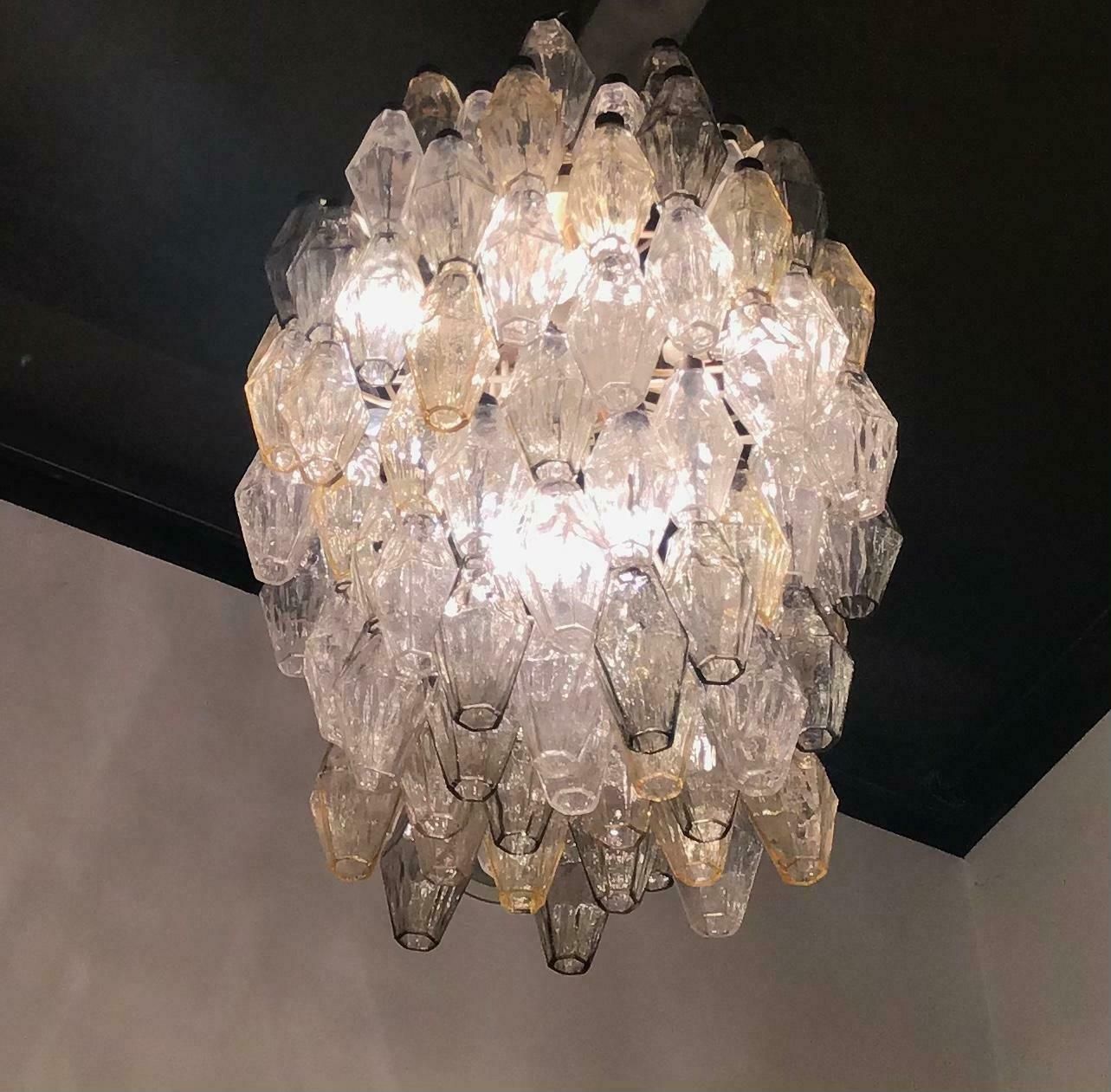Venini “Carlo Scarpa “ Poliedri. Chandelier Brass Murano Glass Iron 1955 Italy photo Lighting