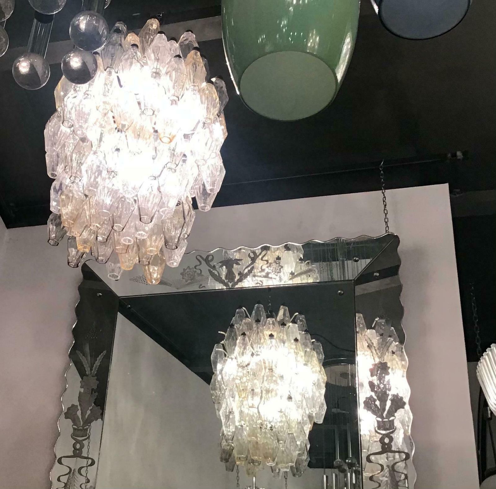 Venini “Carlo Scarpa “ Poliedri. Chandelier Brass Murano Glass Iron 1955 Italy photo buy