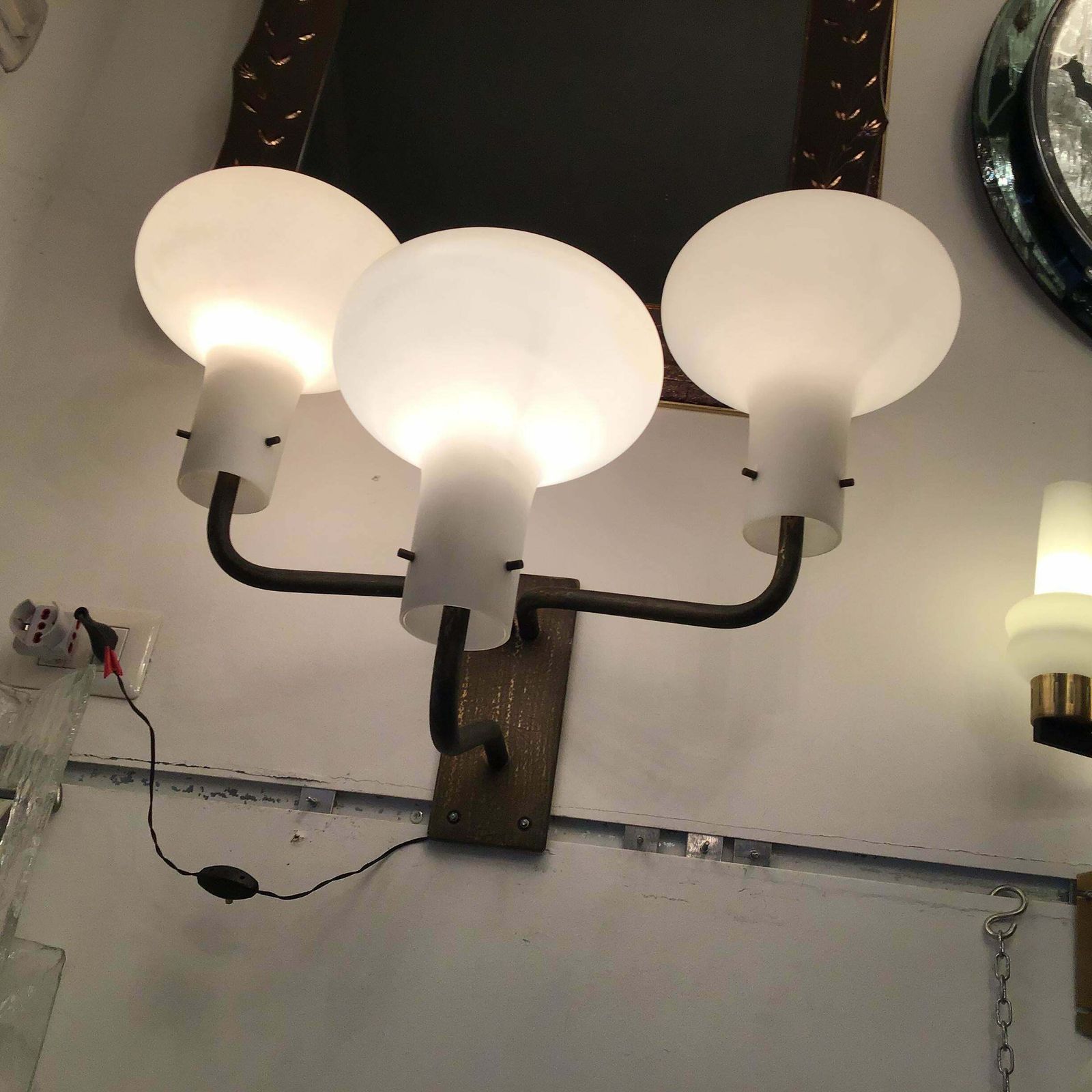 Ignazio Gardella Azucena Sconces Brass Opaline Glass 1955 Italy photo furniture