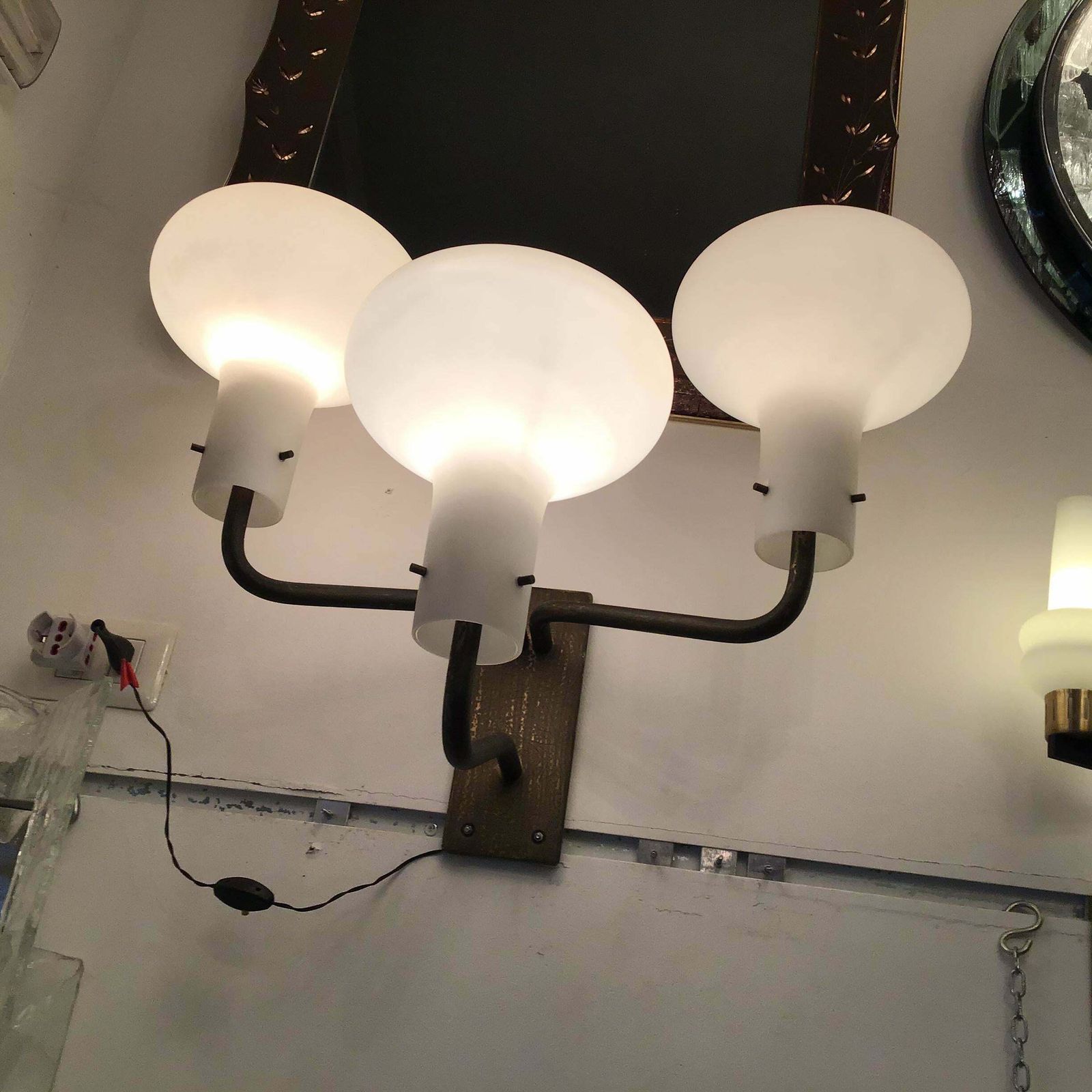 Ignazio Gardella Azucena Sconces Brass Opaline Glass 1955 Italy photo for sale
