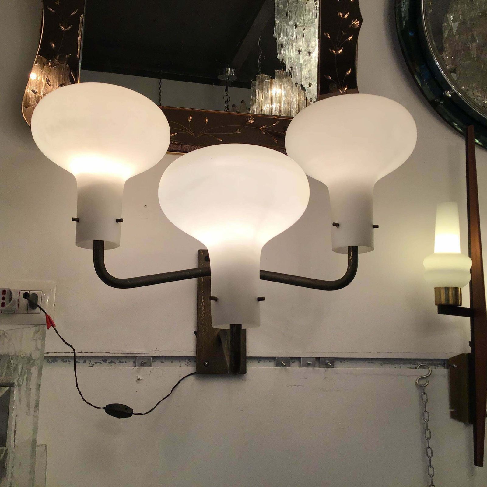 photo furniture Ignazio Gardella Azucena Sconces Brass Opaline Glass 1955 Italy
