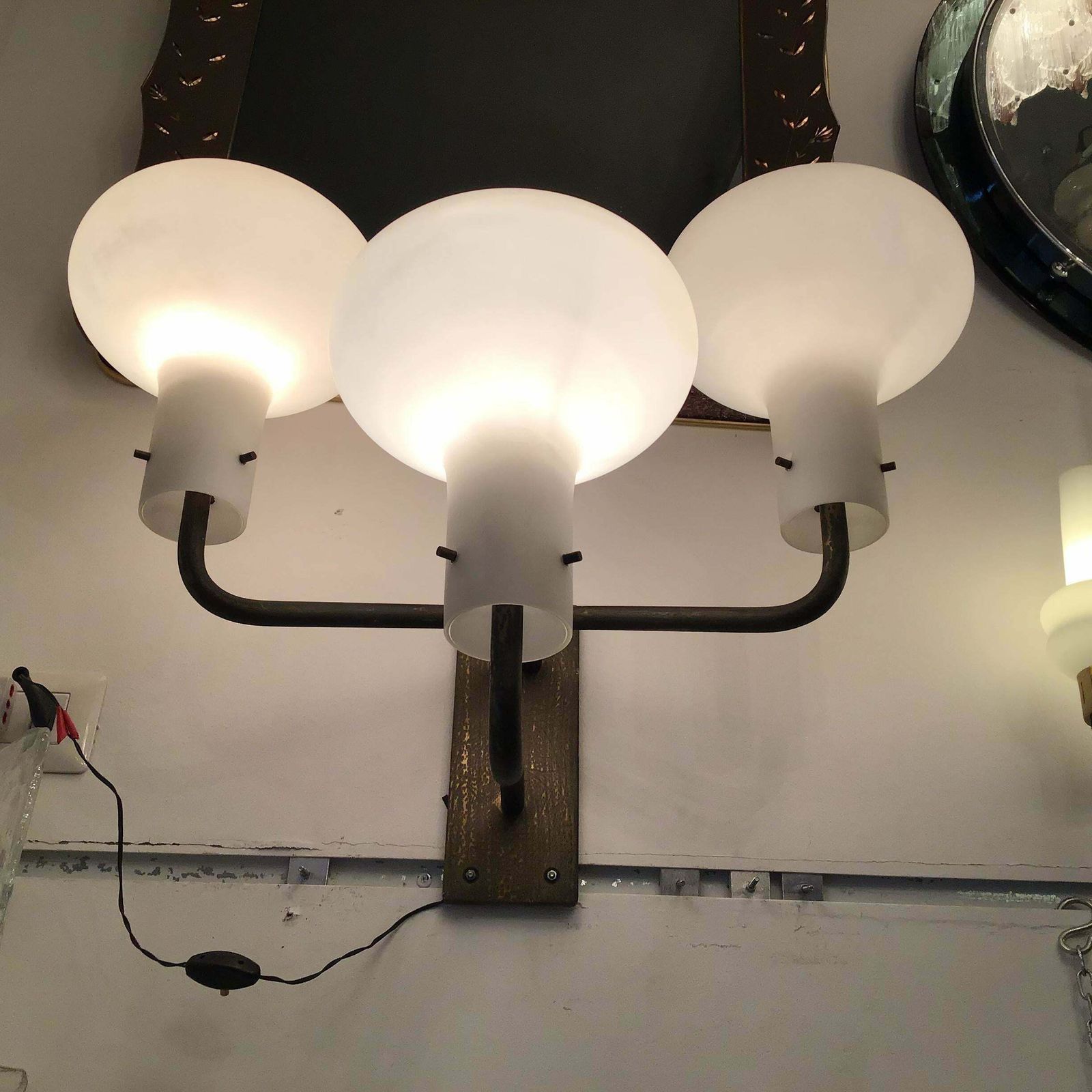 photo buy Ignazio Gardella Azucena Sconces Brass Opaline Glass 1955 Italy