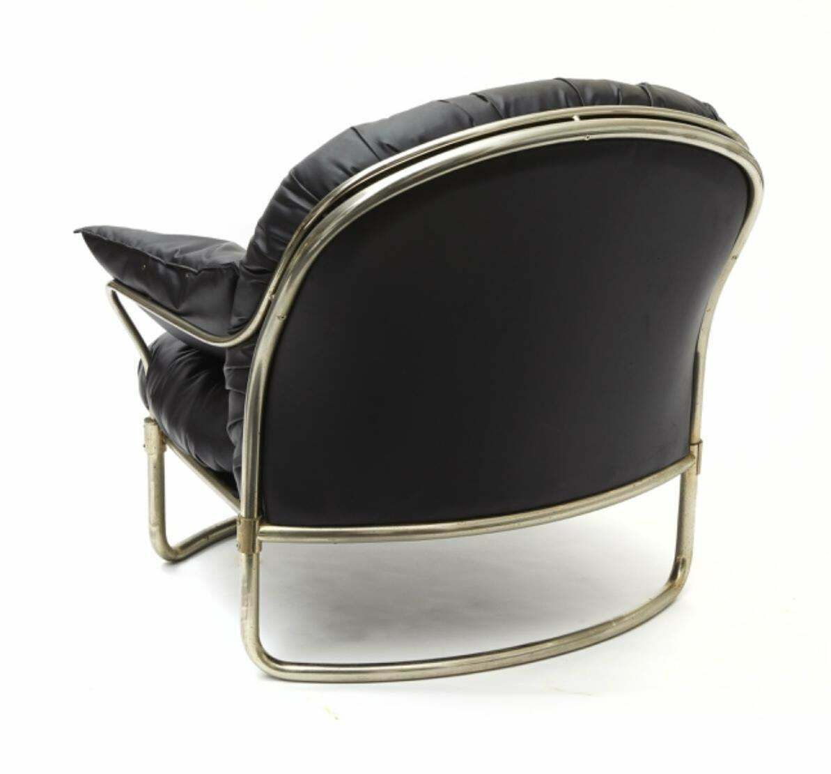 Carlo De Carli Armchair With Puff Chromed Brass Leather 1968 Italy photo Furniture