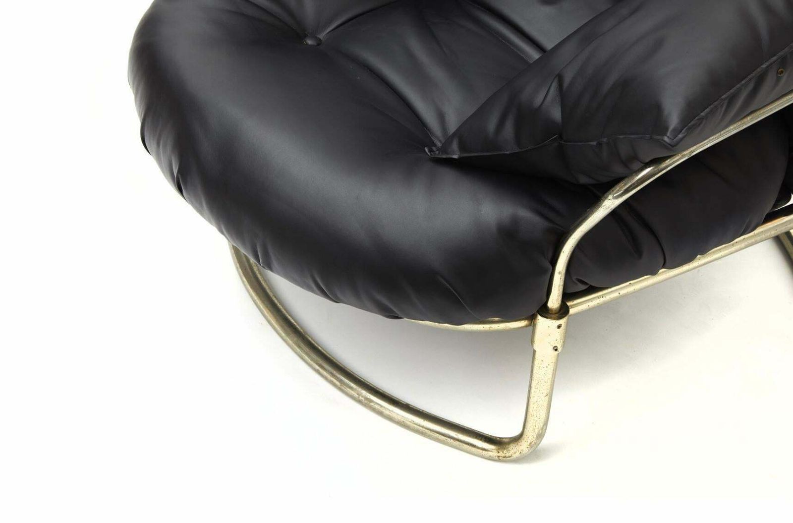 Carlo De Carli Armchair With Puff Chromed Brass Leather 1968 Italy photo vinterior