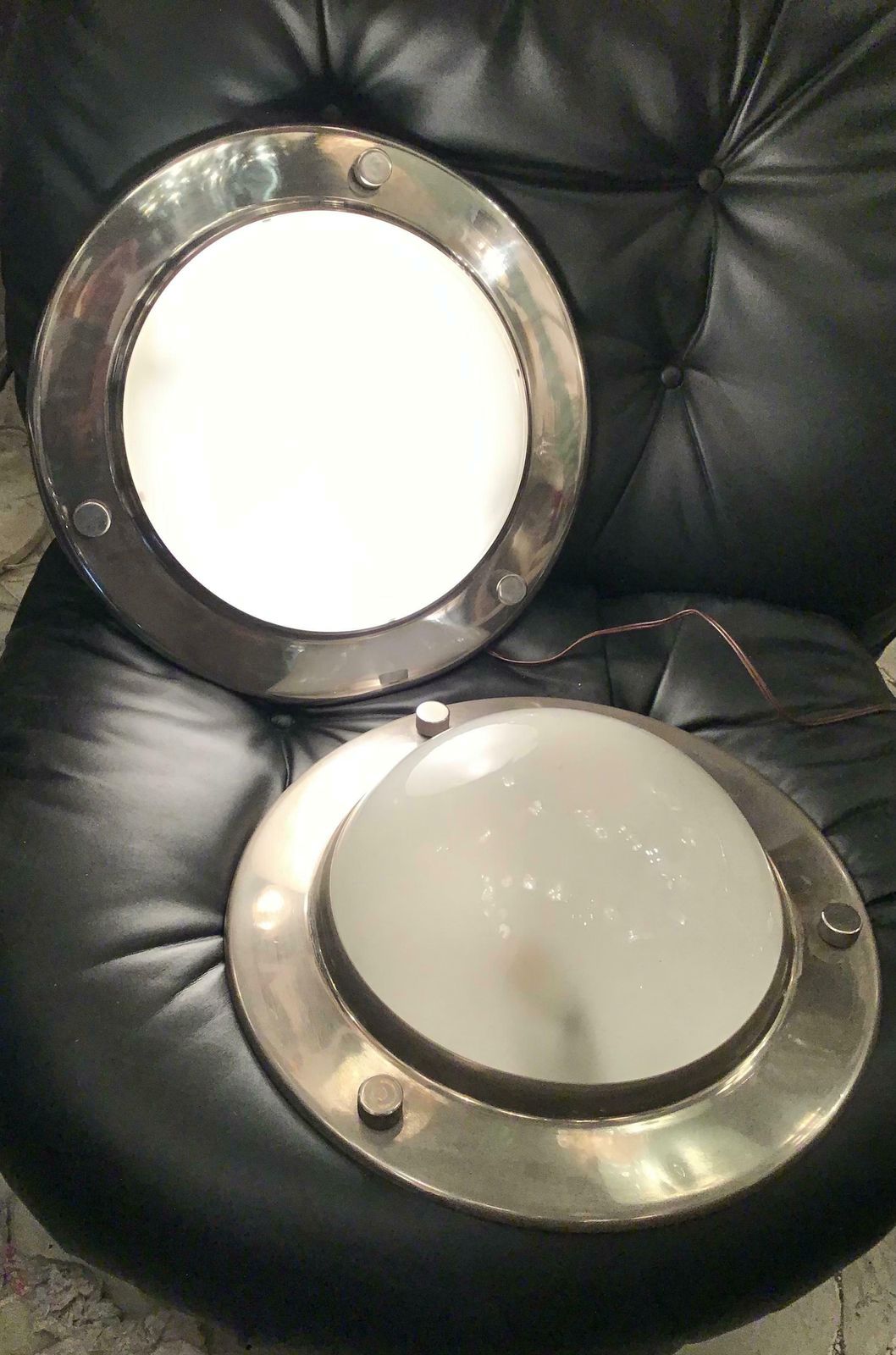 photo vintage Azucena Sconces / Ceilling Lights Glass Metal Crome, 1950, Italy