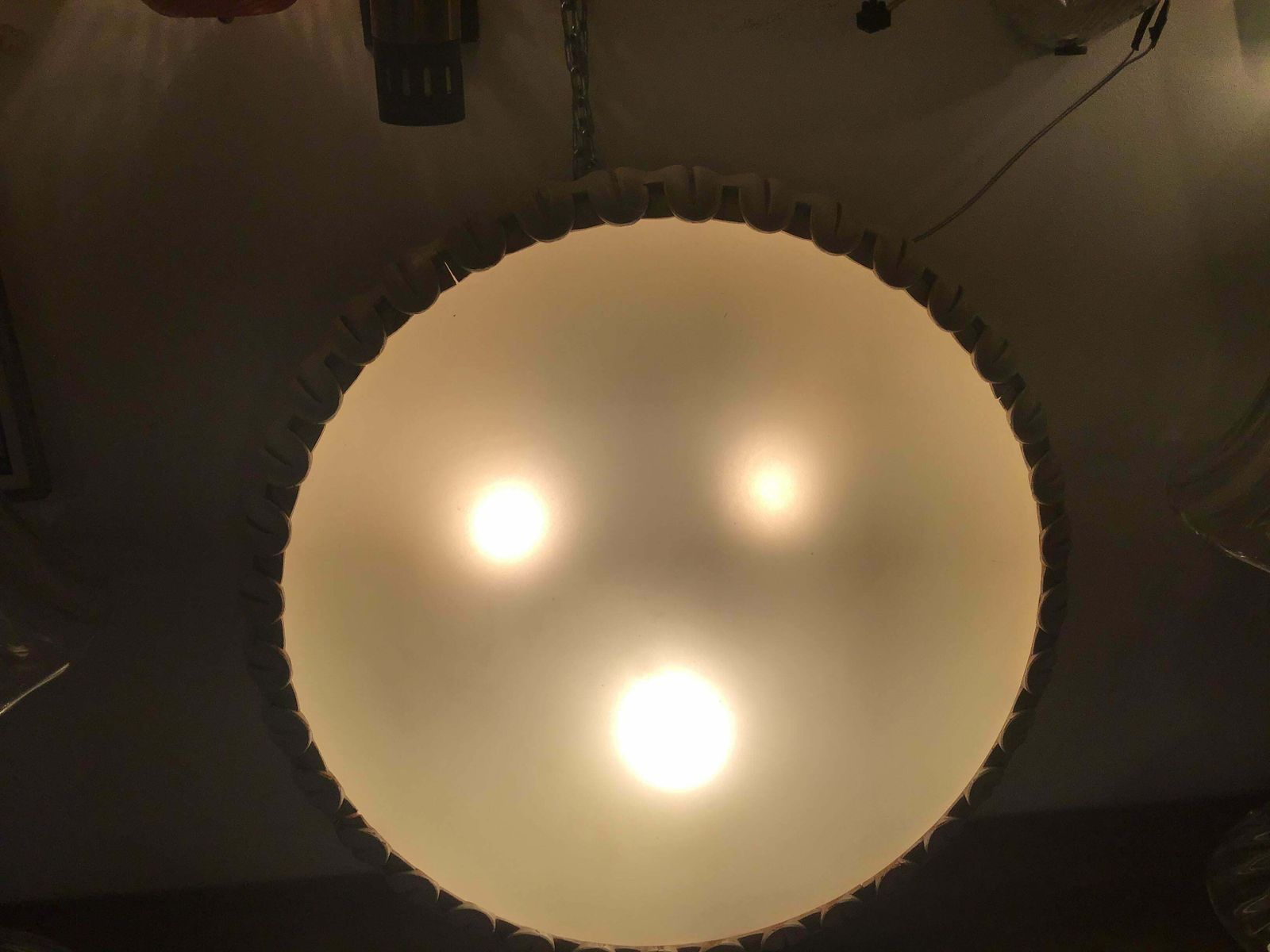 Fontana Arte Ceiling Light Curved Etched Glass Wood Brass, 1940, Italy photo vinterior