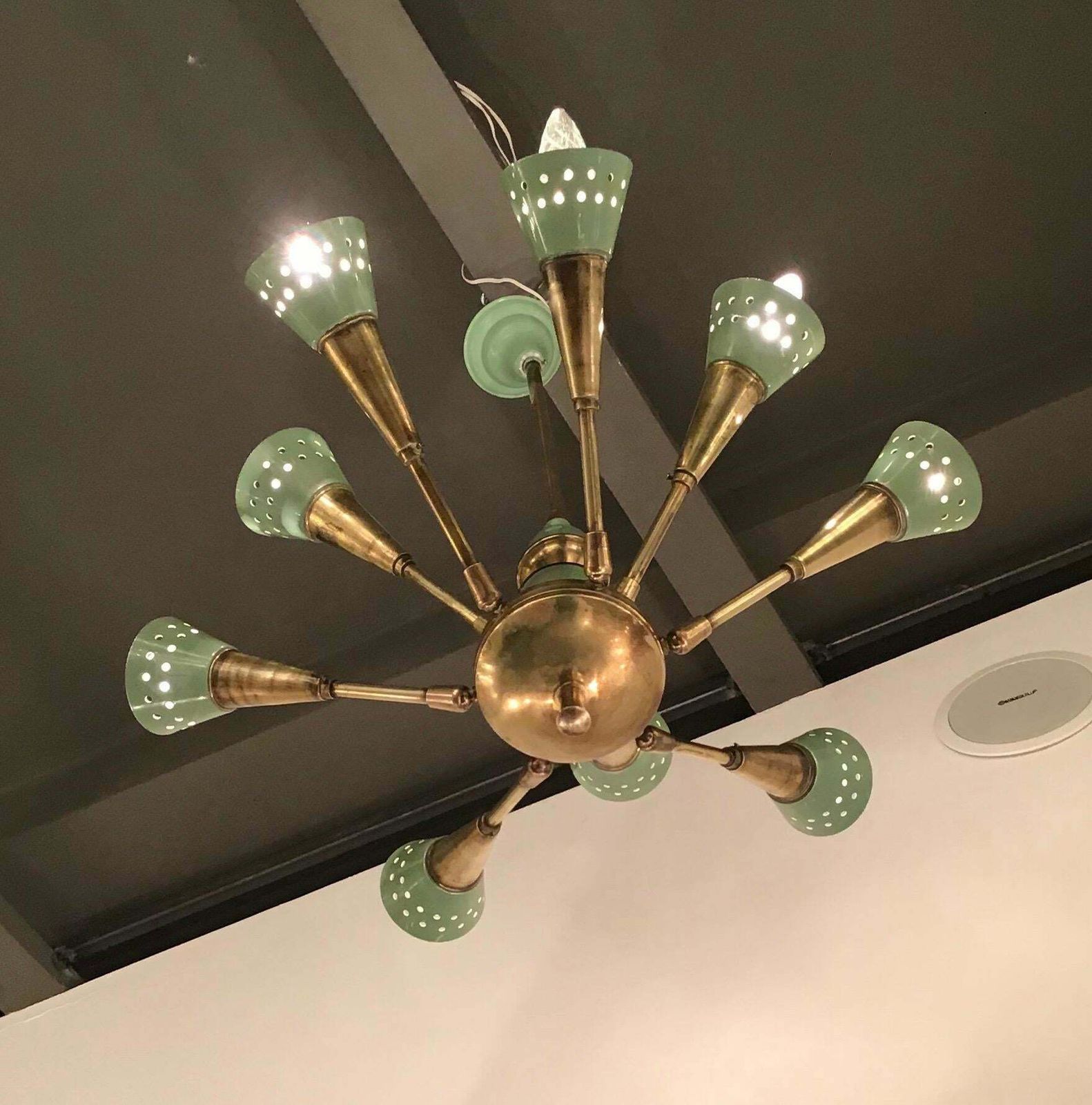 Lighting Stilnovo Style Chandelier With 9 Adjustable Lights Brass Metal, 1955, Italy photo
