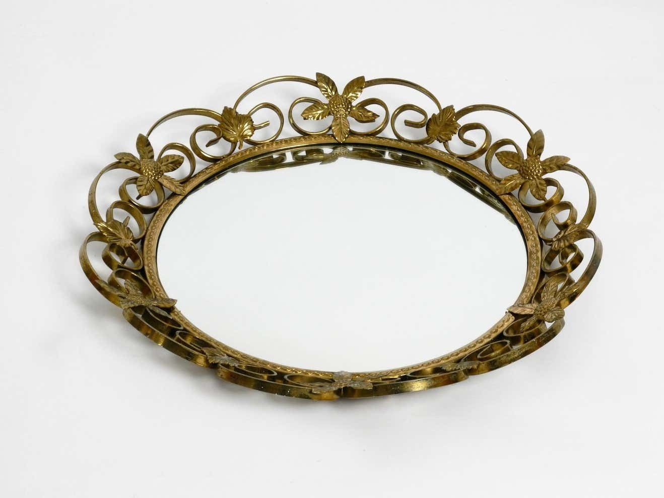 Beautiful Midcentury Brass Wall Mirror With Convex Curved Mirror Glass photo furniture