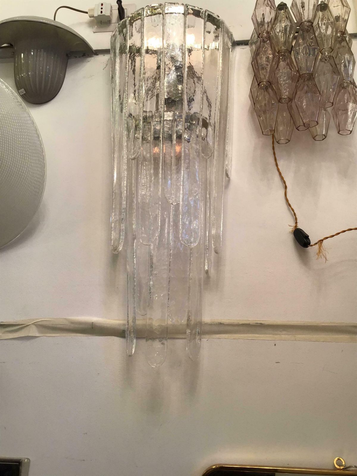 photo furniture Venini Mazzega Sconce Iridescent Murano Glass Crome Metal, 1955, Italy
