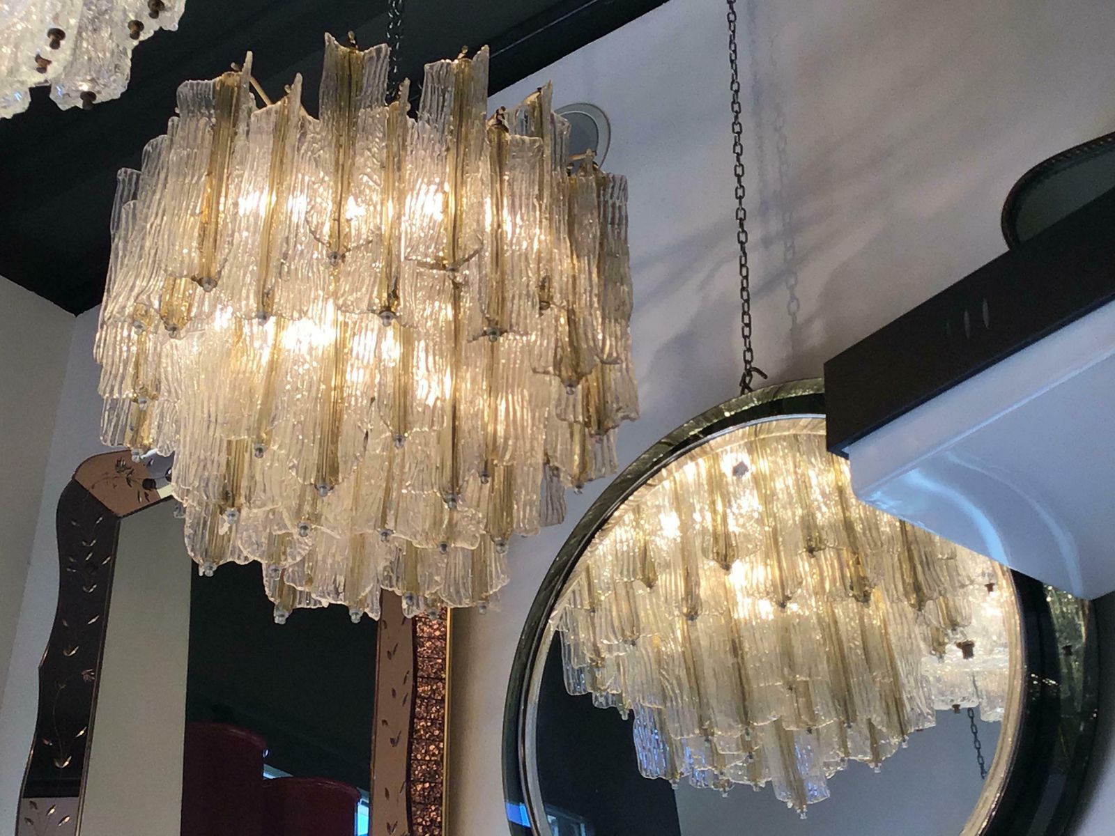 Venini “Toni Zuccheri” Chandelier Murano Glass Iron Brass 1950 Italy photo buy