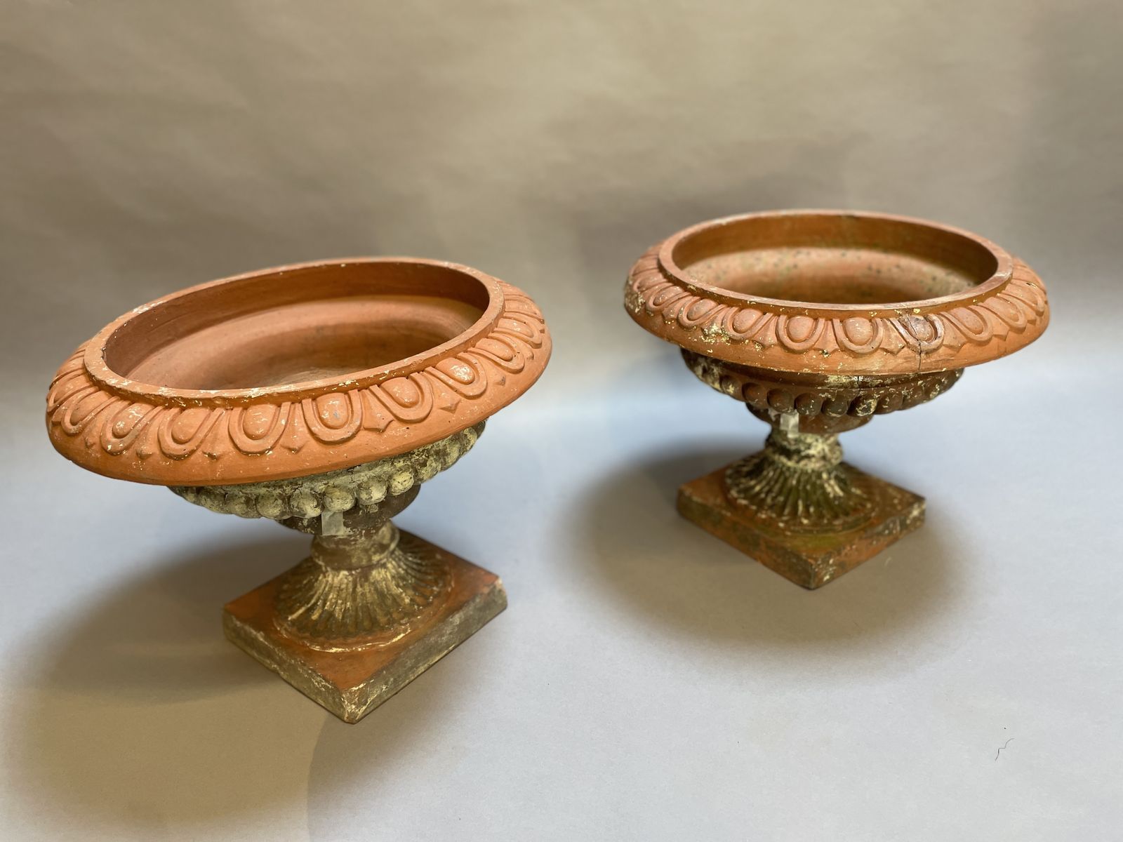 Pair Terracotta Campana Garden Urns photo Garden Decor