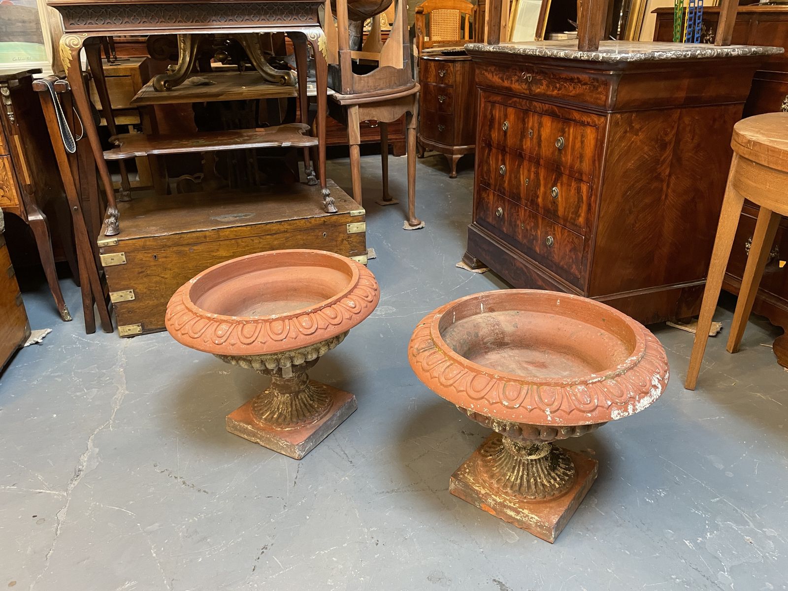 980.0 Pair Terracotta Campana Garden Urns photo