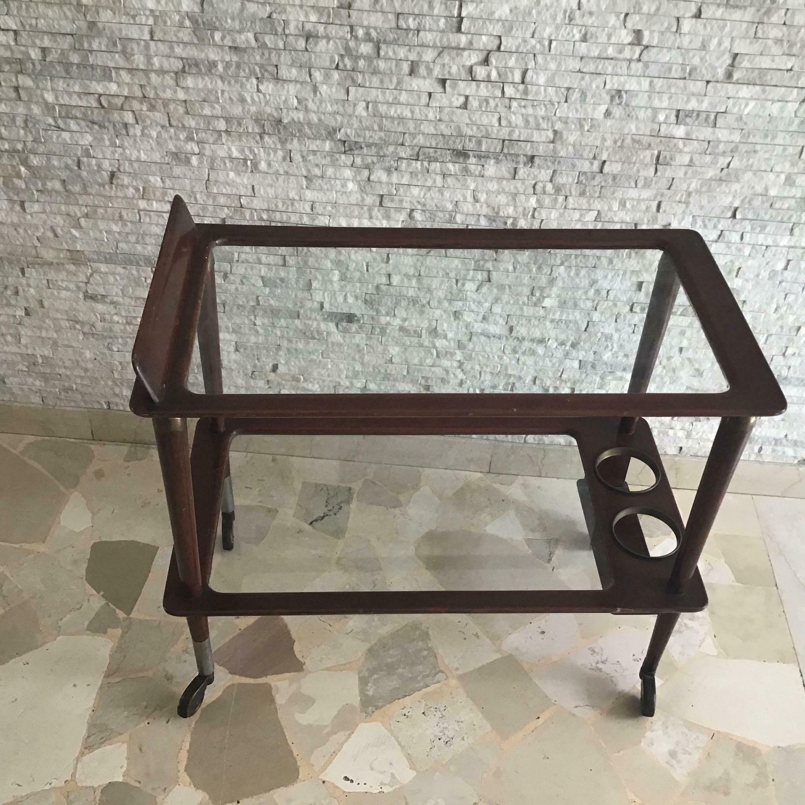 Cesare Lacca Trolley For Food And Bottles Brass Wood Glass Metal Crome 1950italy photo furniture