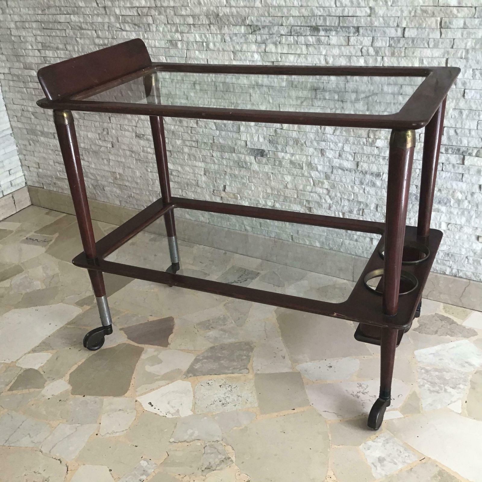 Cesare Lacca Trolley For Food And Bottles Brass Wood Glass Metal Crome 1950italy photo for sale