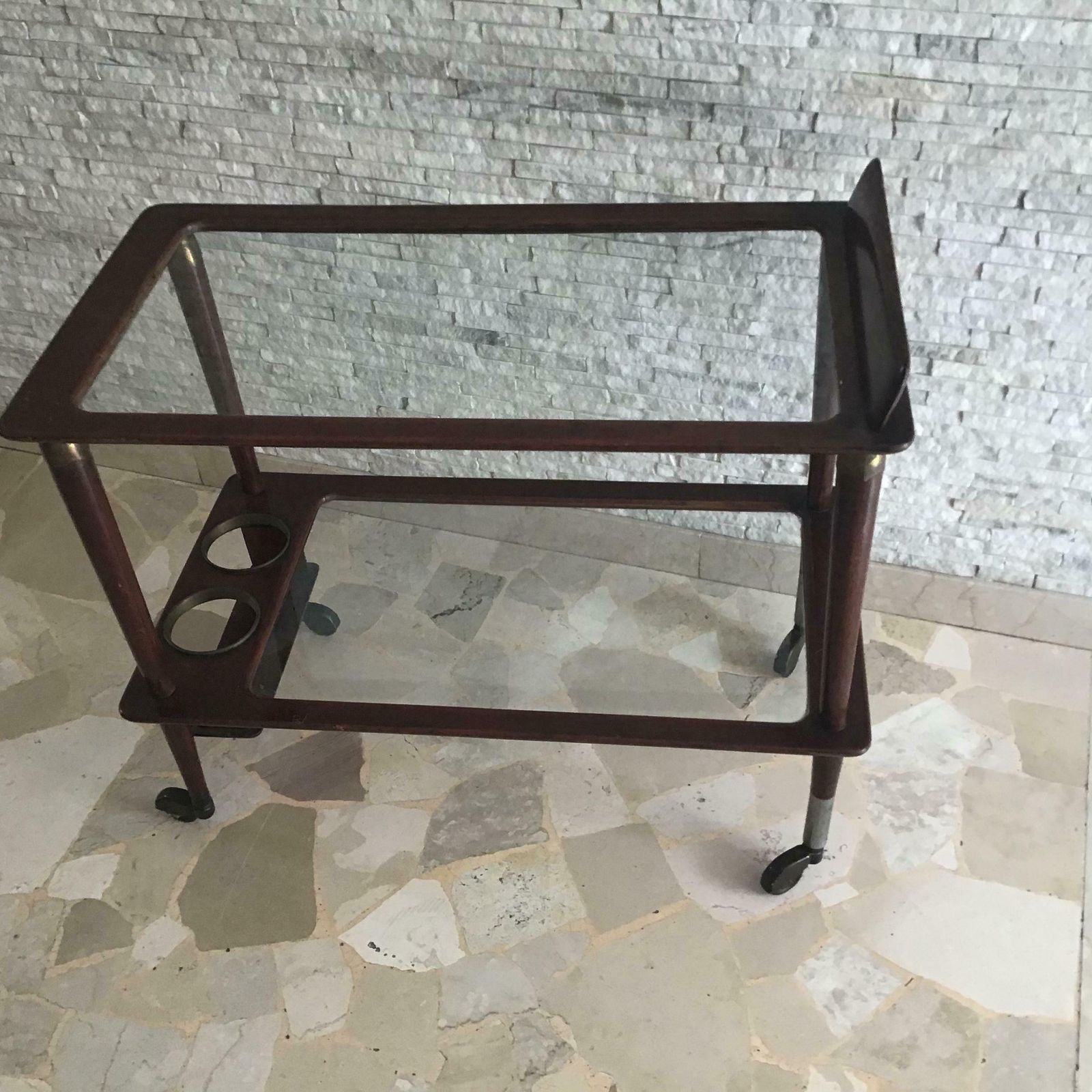 Cesare Lacca Trolley For Food And Bottles Brass Wood Glass Metal Crome 1950italy photo vintage