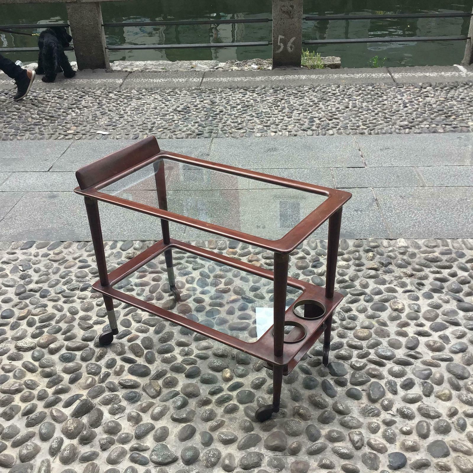 1356.0 Cesare Lacca Trolley For Food And Bottles Brass Wood Glass Metal Crome 1950italy photo