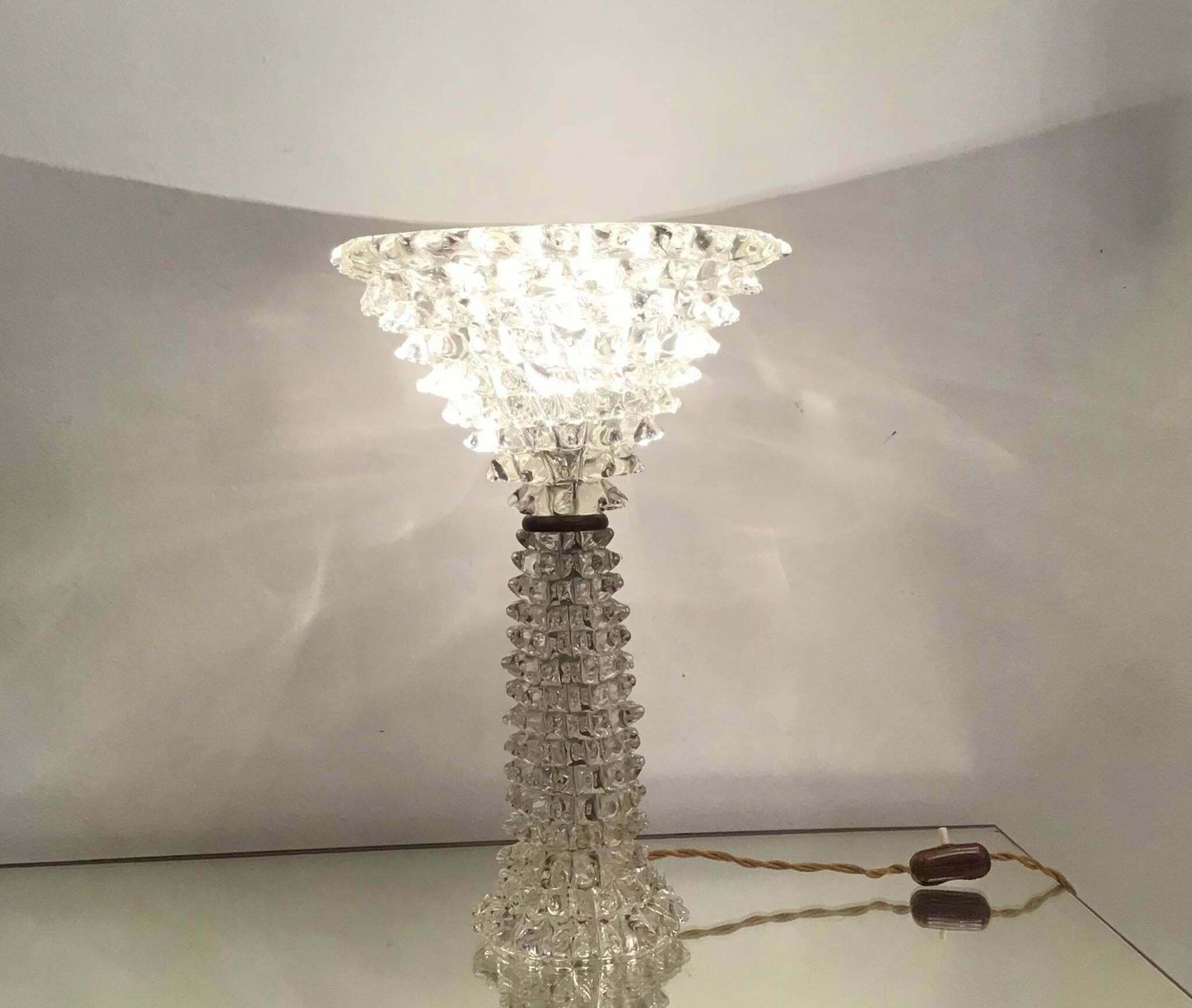 Barovier E Toso Table Lamp “Rostrato” Murano Glass Brass 1940 Italy photo vinterior