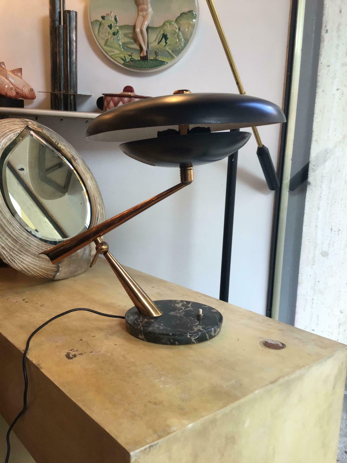 photo for sale Lumi Oscar Torlasco Table Lamp Marbre Brass Metal Adjustable 1940 Italy