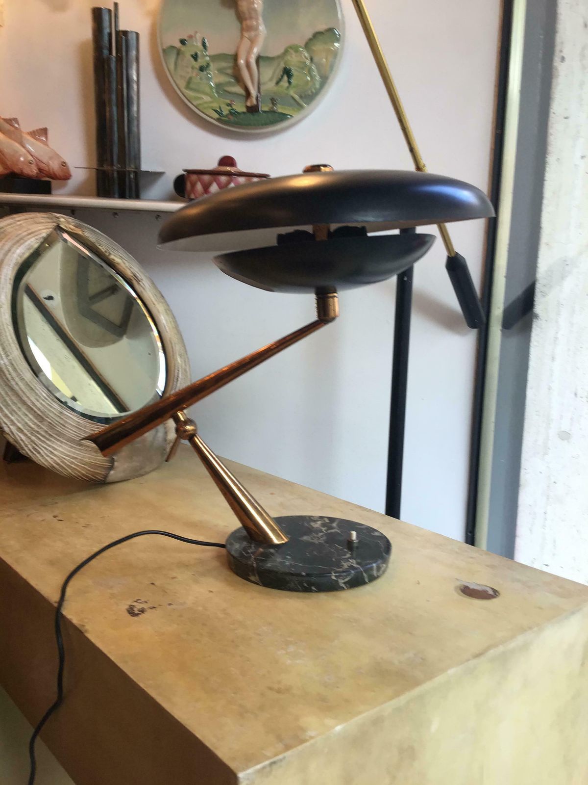Lighting Lumi Oscar Torlasco Table Lamp Marbre Brass Metal Adjustable 1940 Italy photo