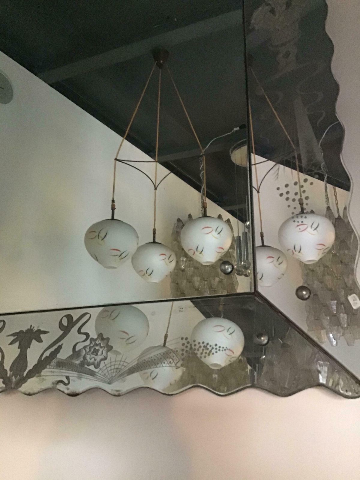 Stilnovo Style Chandelier Brass Glass 1950 Italy photo for sale