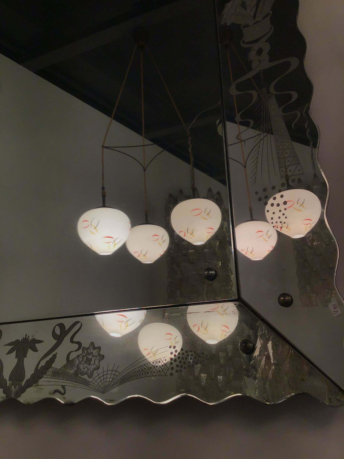 Stilnovo Style Chandelier Brass Glass 1950 Italy photo buy