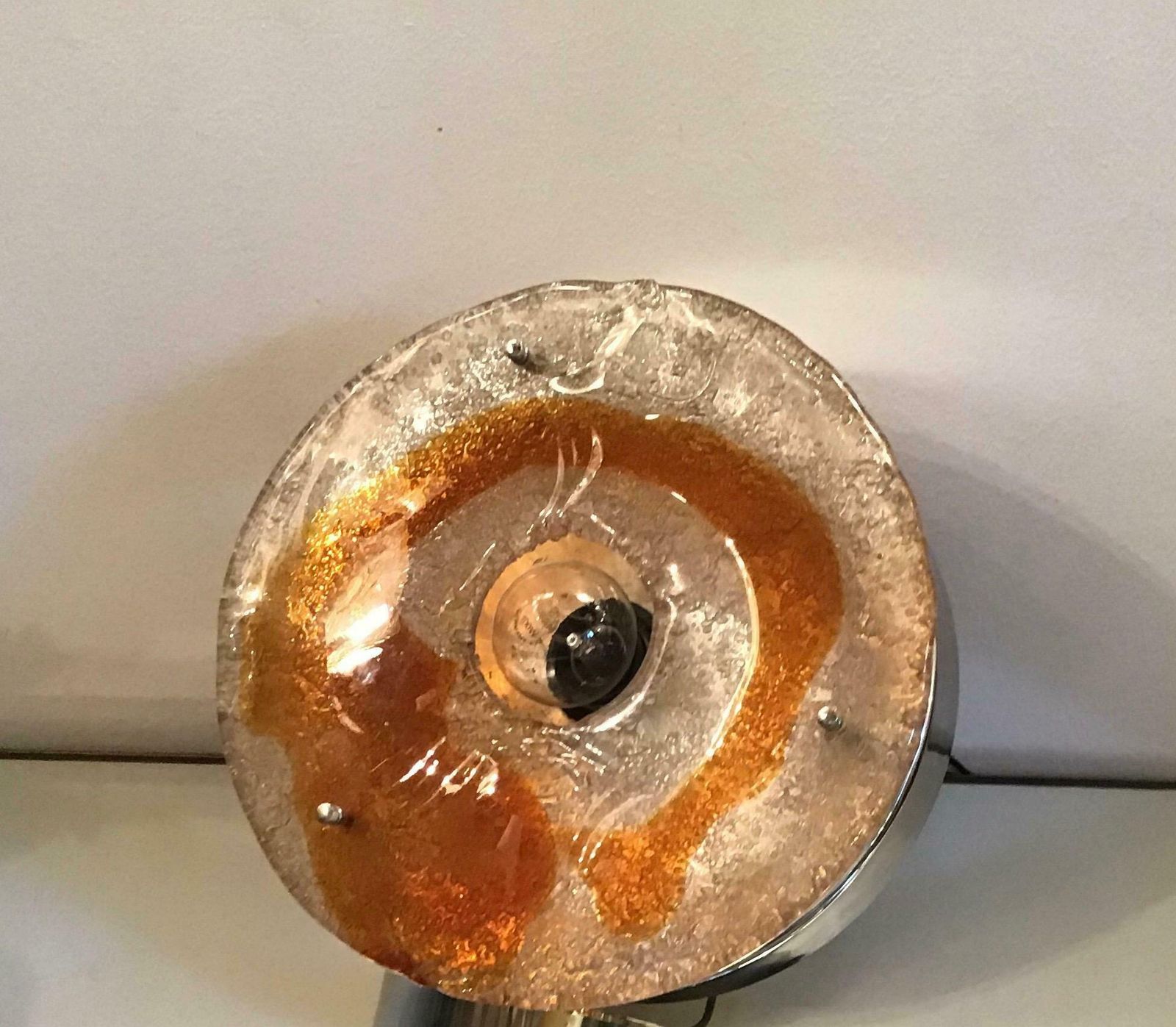 Mazzega Ceiling Light Murano Glass Metal Crome, 1960, Italy photo buy