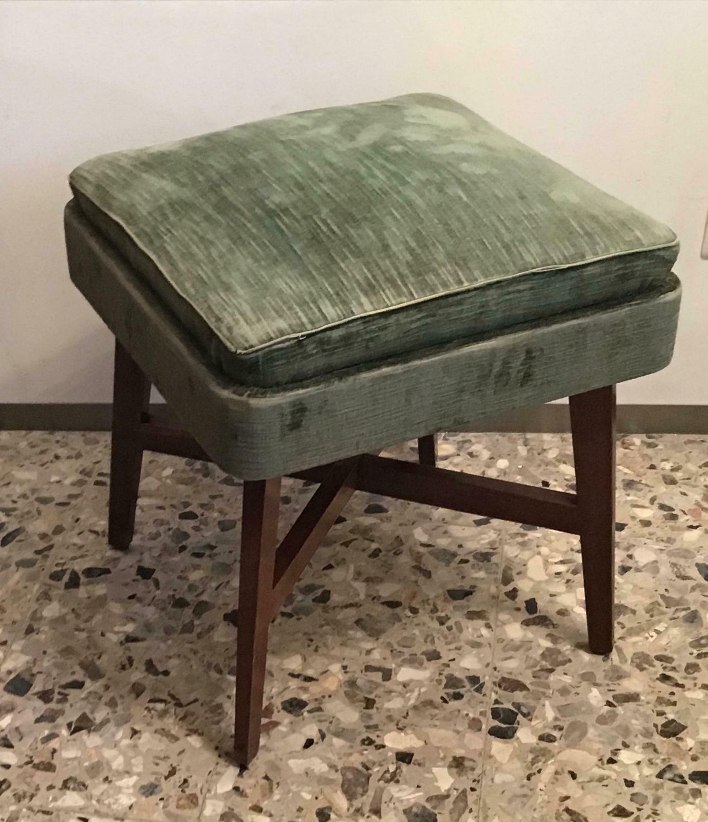 Gio Ponti “Stile” Pair Of Benches /Stools Wood Seat Wood Velvet, 1950, Italy photo 2260.0