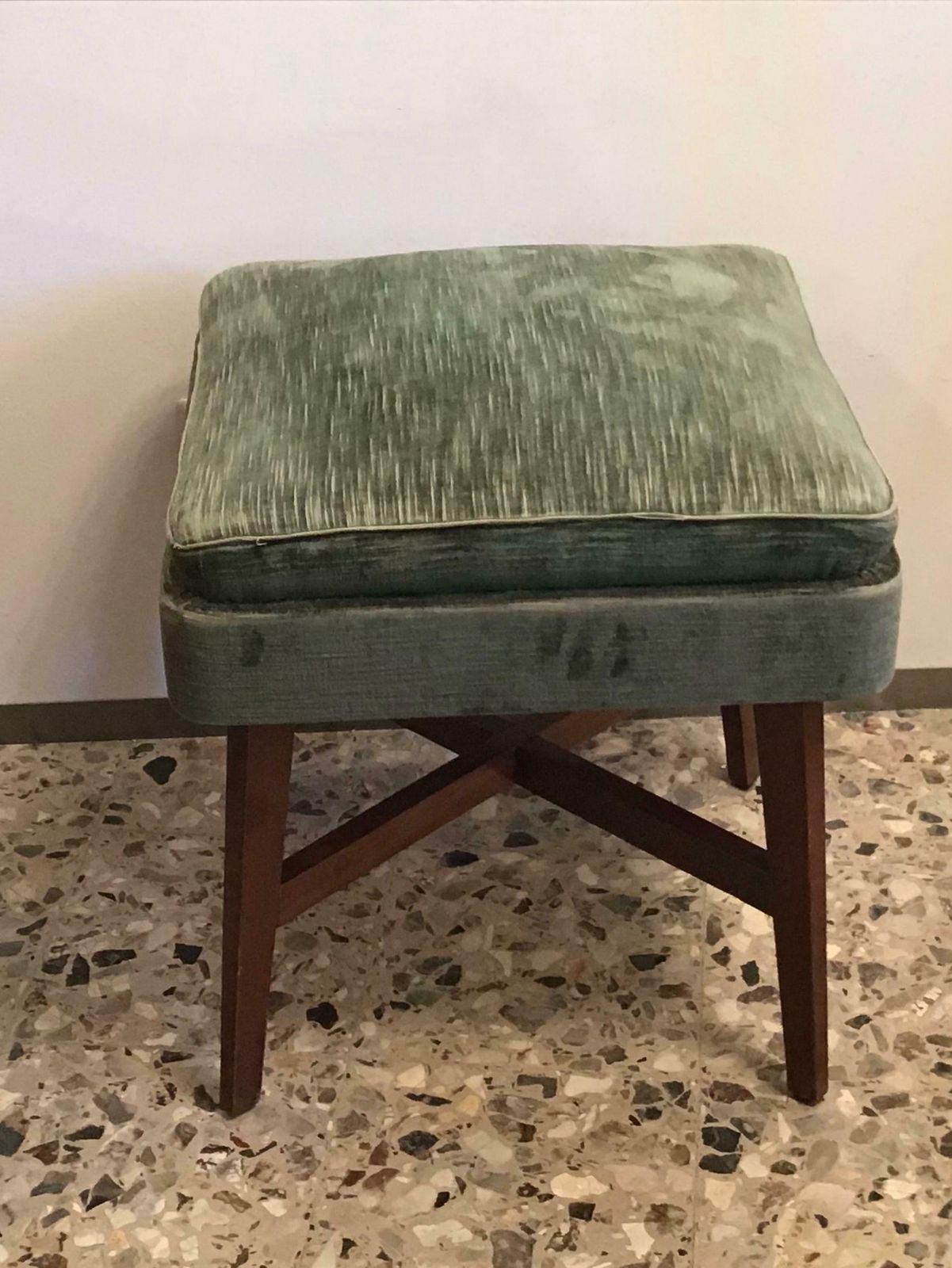 Gio Ponti “Stile” Pair Of Benches /Stools Wood Seat Wood Velvet, 1950, Italy photo vinterior