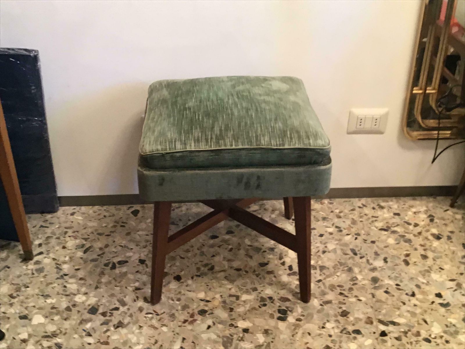 Gio Ponti “Stile” Pair Of Benches /Stools Wood Seat Wood Velvet, 1950, Italy photo buy